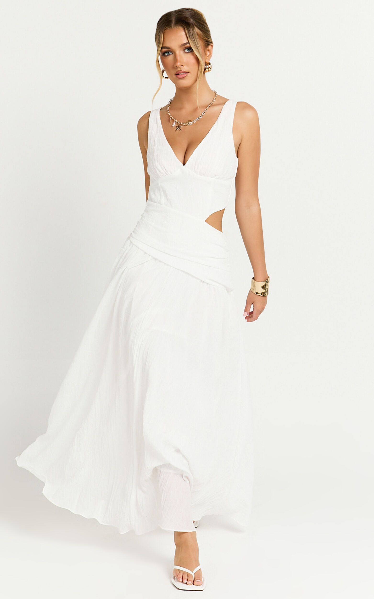 Avonneh Maxi Dress - V Neck Drop Waist Dress in White