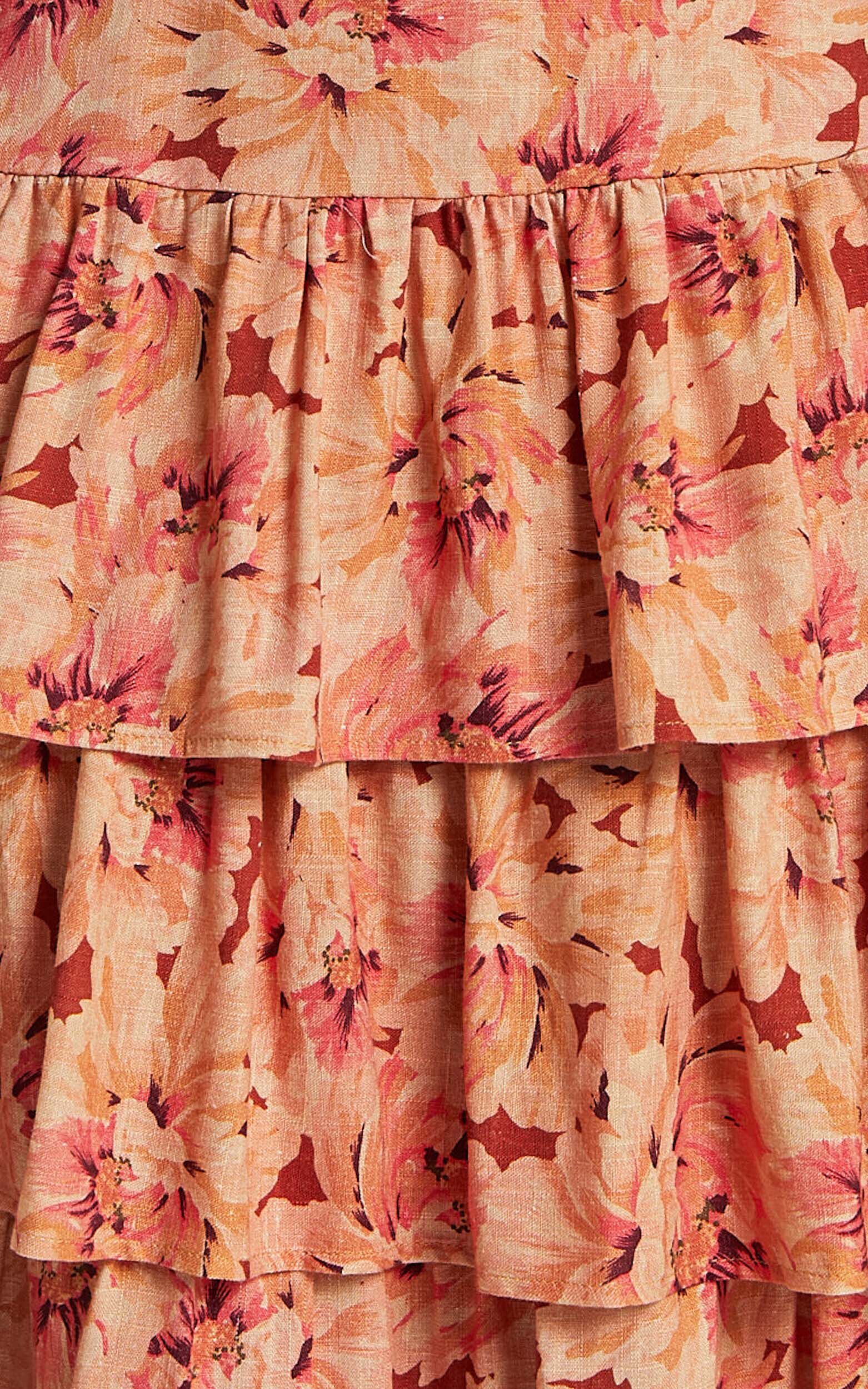 Amalie The Label - Adela Linen Look Blend Tiered Midi Dress in Valencia Print