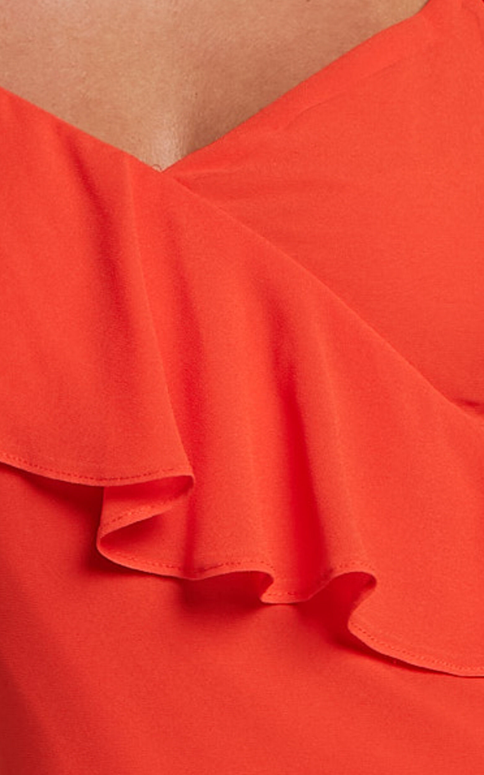 Zaria Mini Dress - Asymmetric Frill Detail Mini Dress in Chili