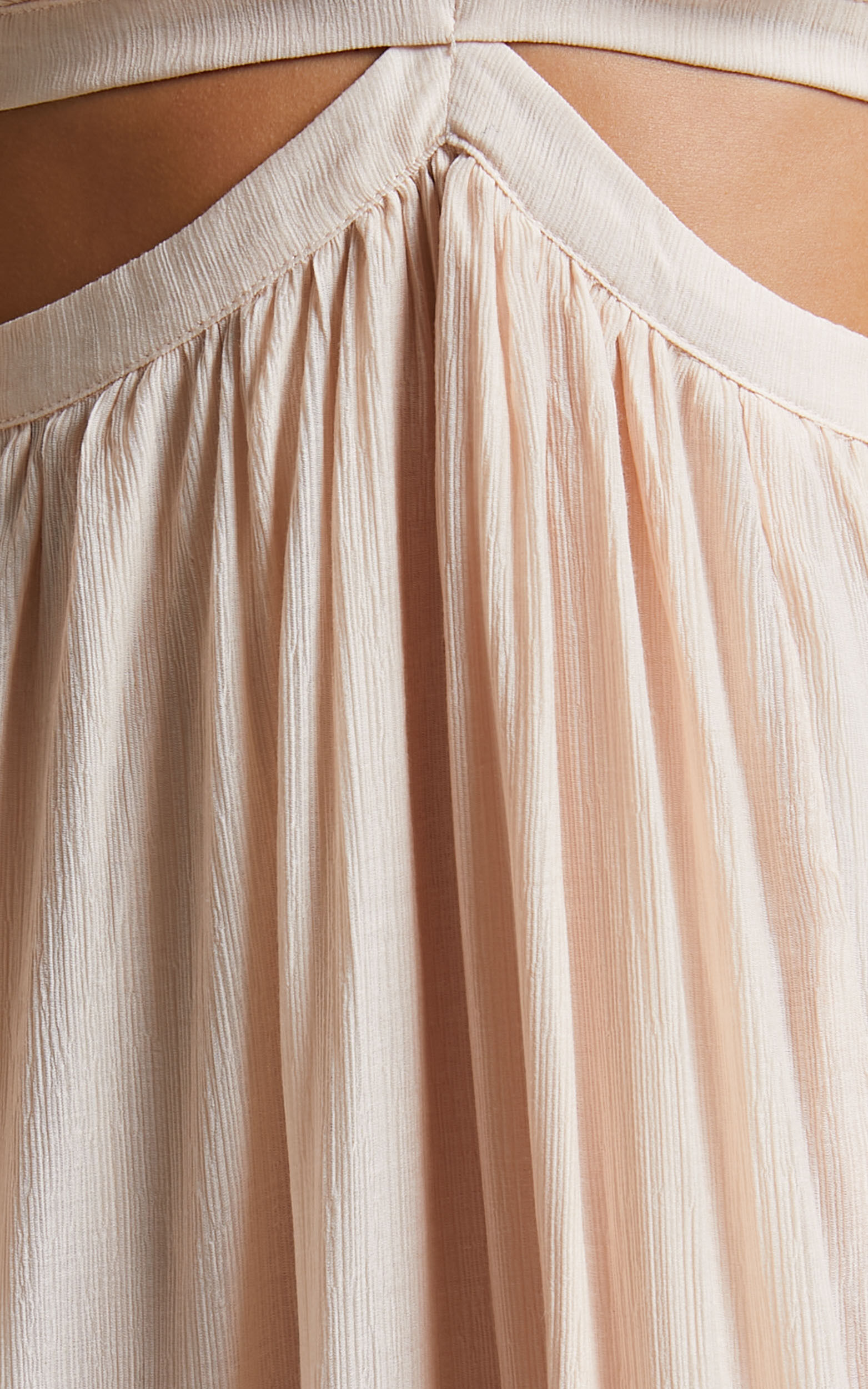 Paige Maxi Dress - Side Cut Out Balloon Sleeve Dress in Neutral