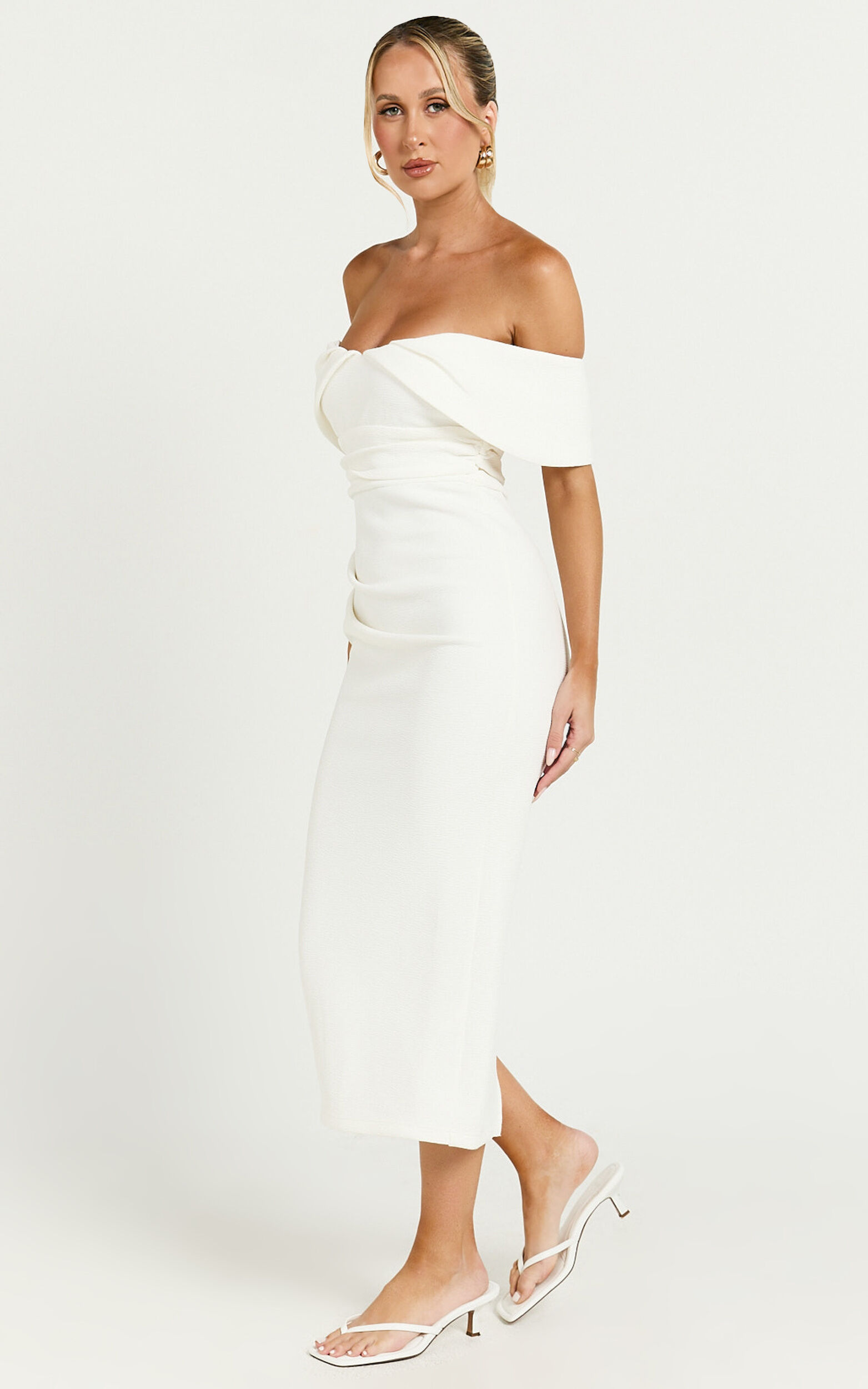 Noraly Midi Dress - Off The Shoulder Slip Dress in White