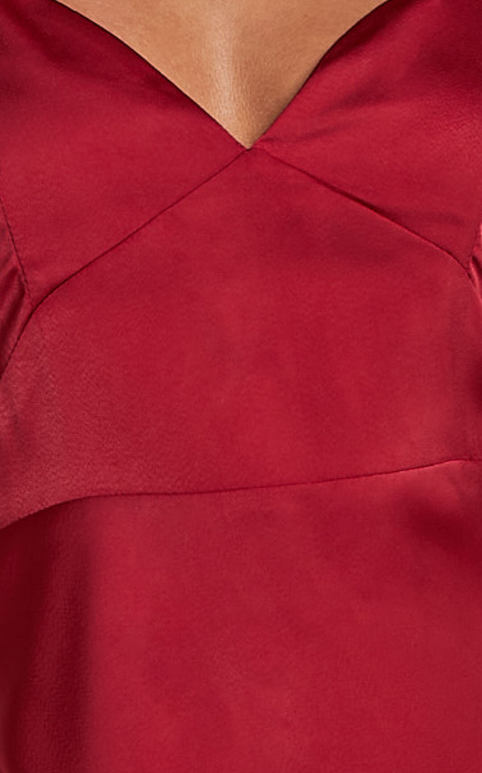 Jovana Midi Dress - Bust Panel Detail Satin Slip Dress in Wine