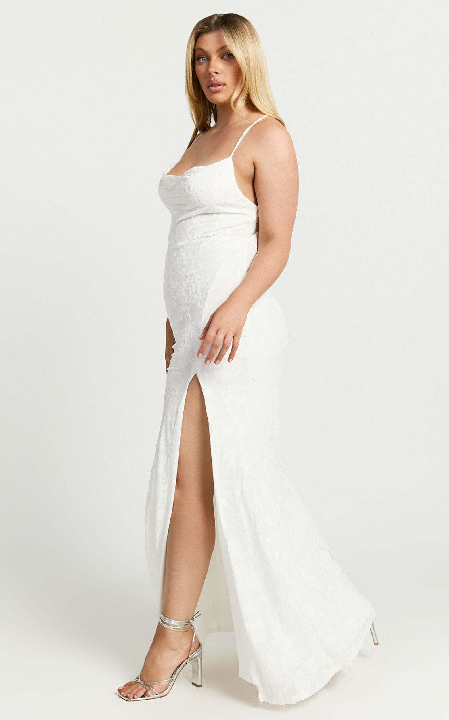 Reese Maxi Dress - Cowl Cross Back Burnout Dress in White