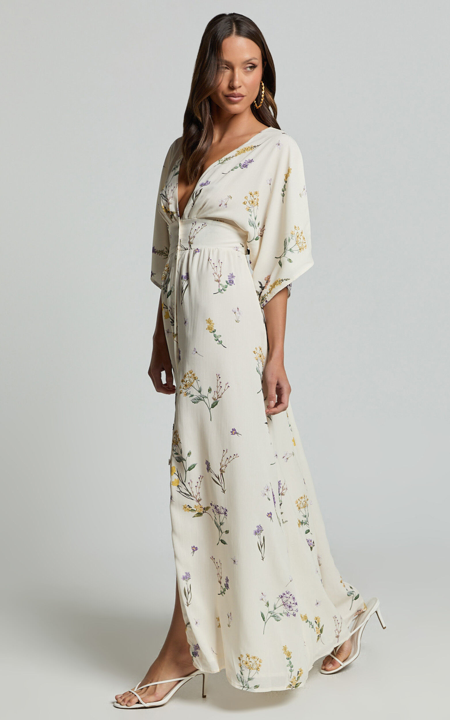 Inka Midi Dress - Short Sleeve Button Down Dress in Botanical Floral