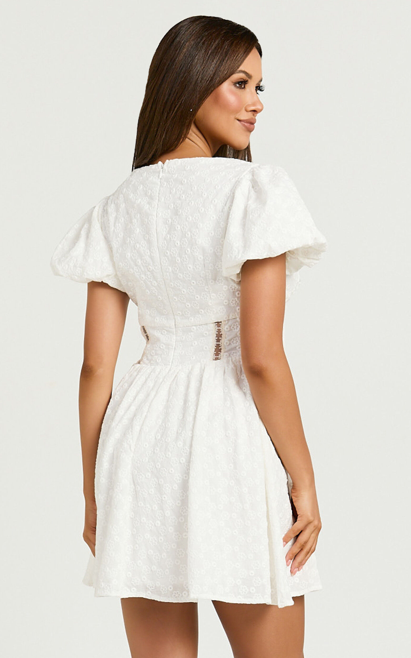 Chriscelle Mini Dress - Lace Detail Fit & Flare Dress in White