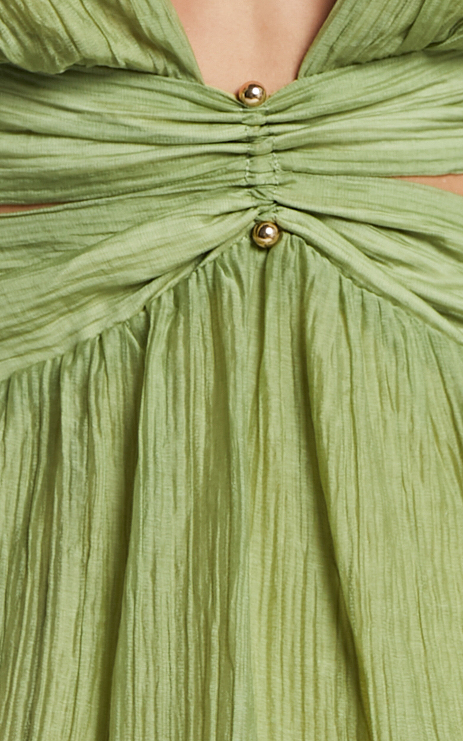 Casey Mini Dress - Plunge Neck Puff Long Sleeve Dress in Sage