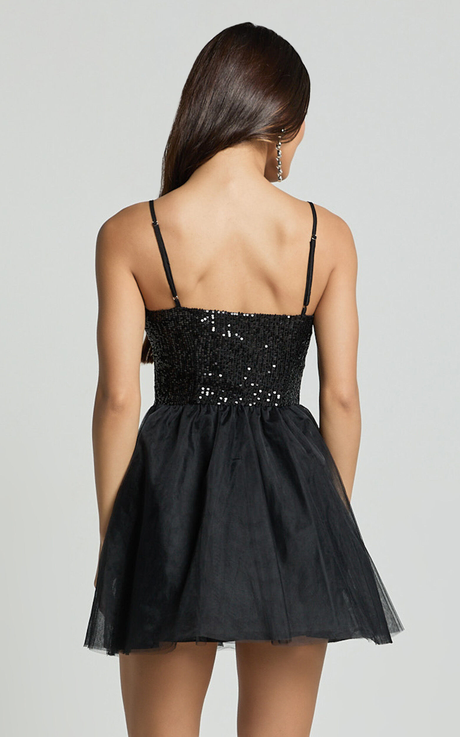 Violette Mini Dress - Sequin Corset Tulle Skirt Dress in Black