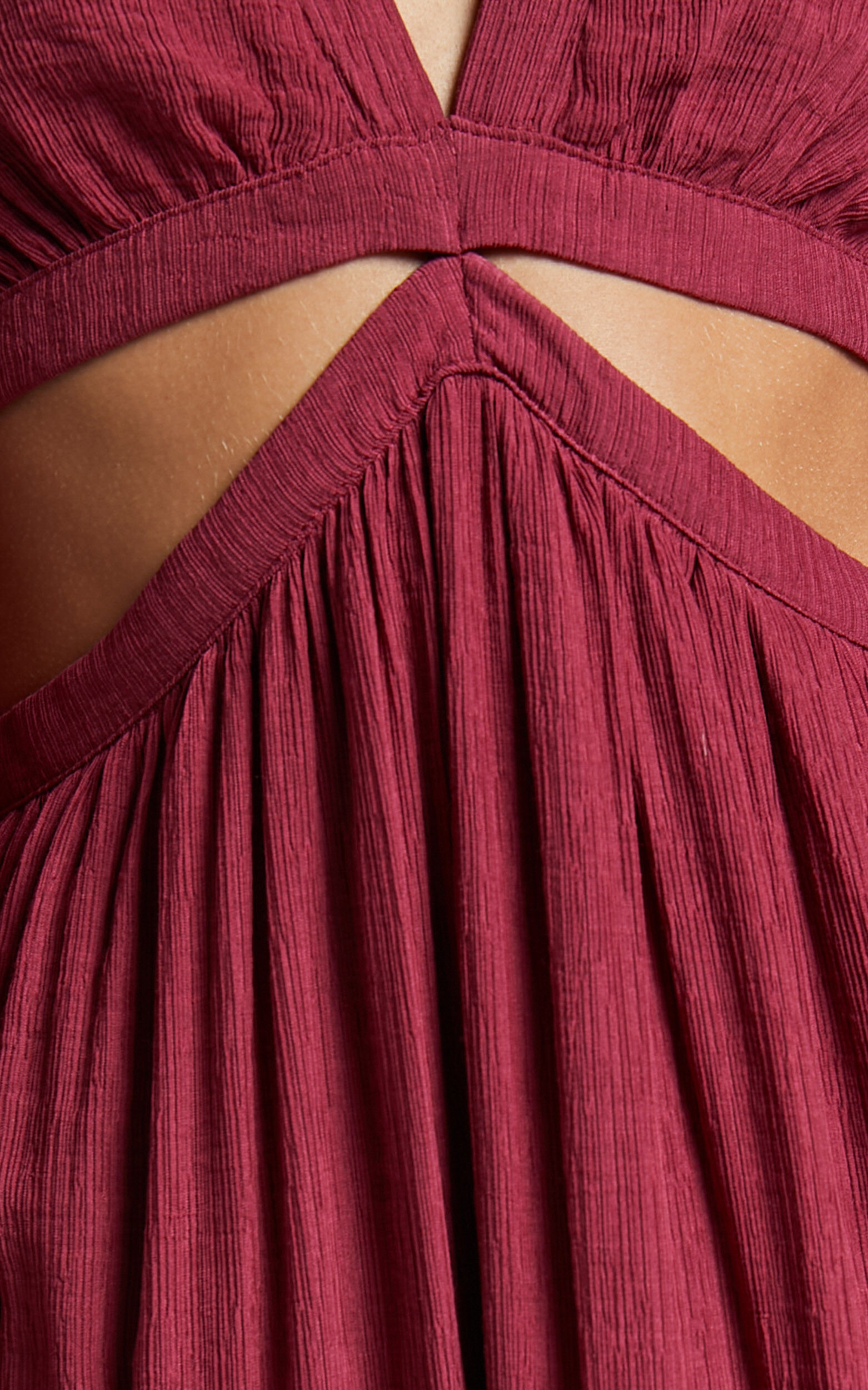 Paige Maxi Dress - Side Cut Out Balloon Sleeve Dress in Mulberry