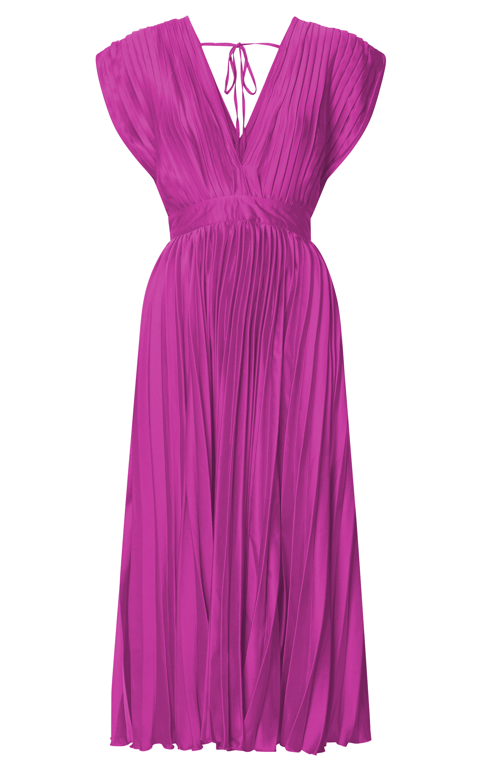 Della Midi Dress - Plunge Neck Short Sleeve Pleated Dress in Grape