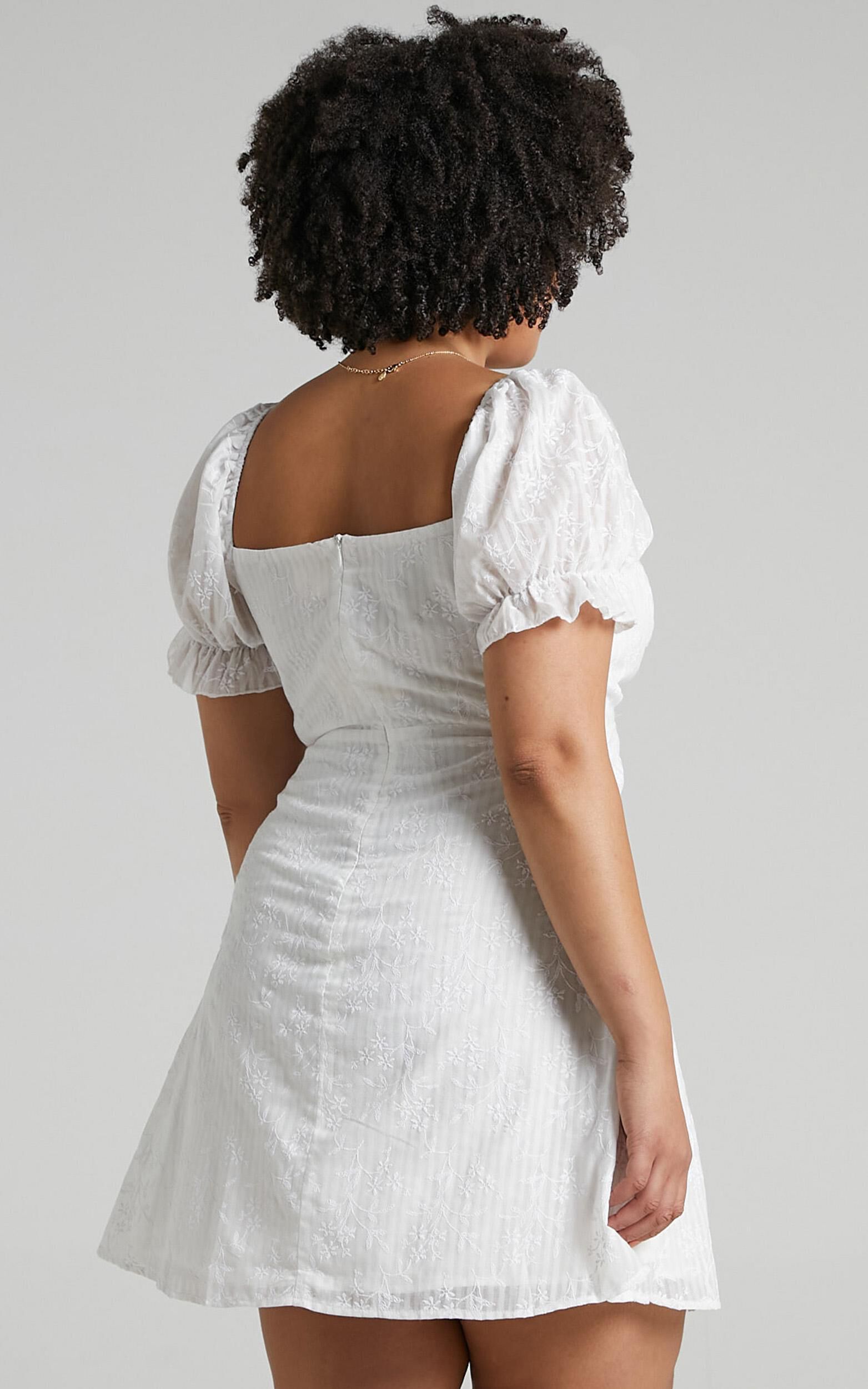 Soft Mention Mini Dress - Puff Sleeve Dress in White Floral