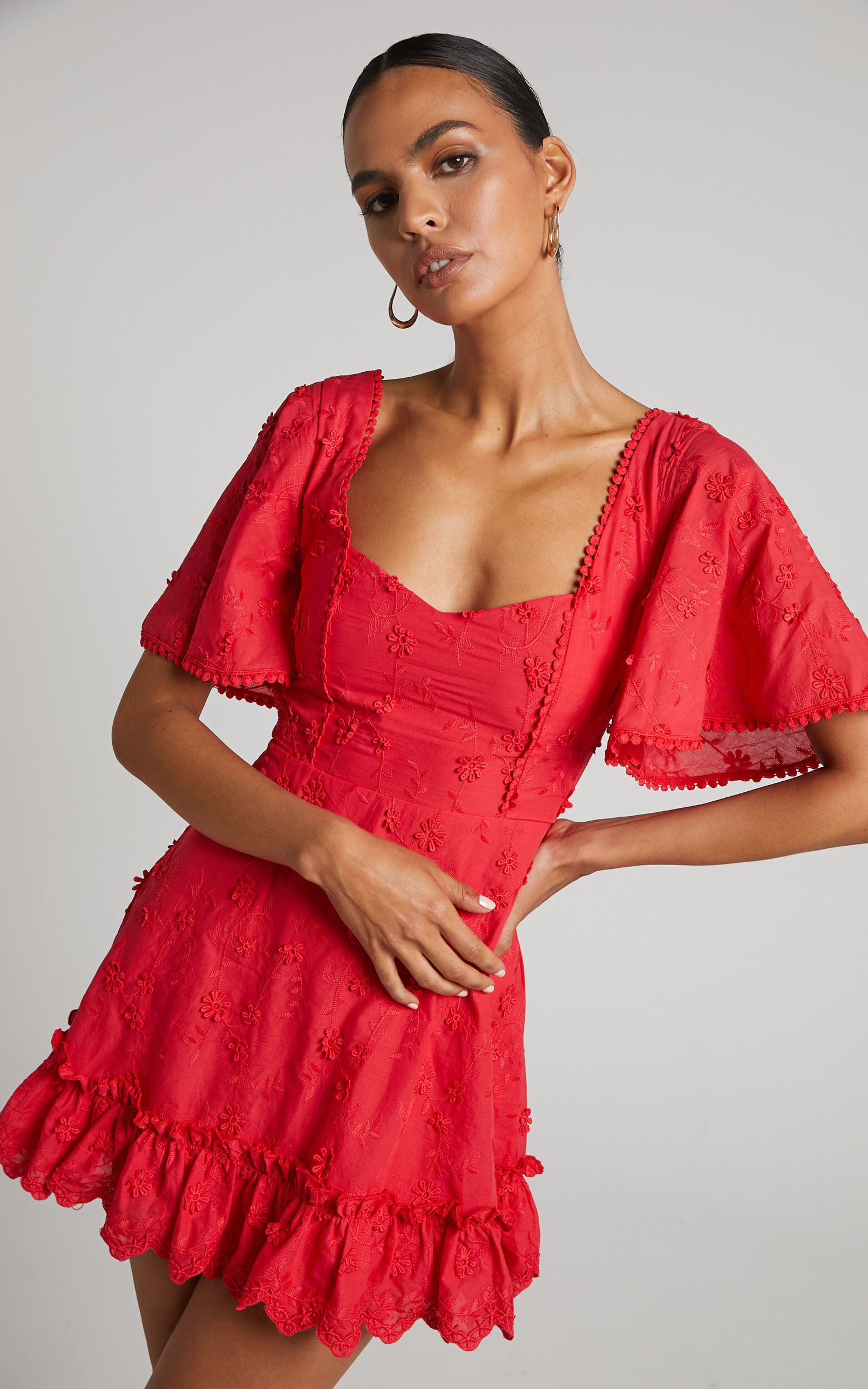 Fancy A Spritz Mini Dress - Square Neck Dress in Red