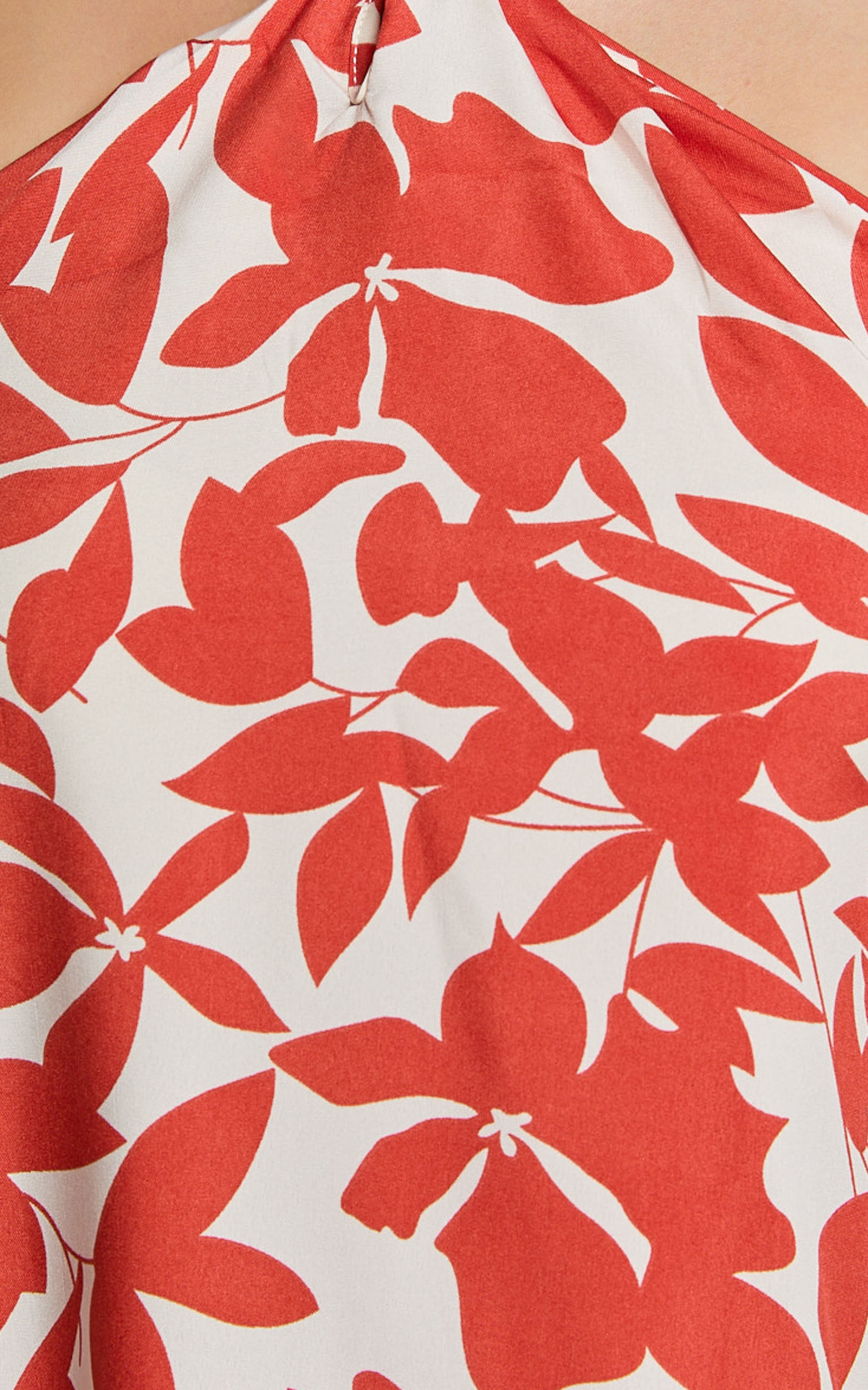 Vicki Mini Dress - Halter Neck A Line Dress in Red Leaf Print