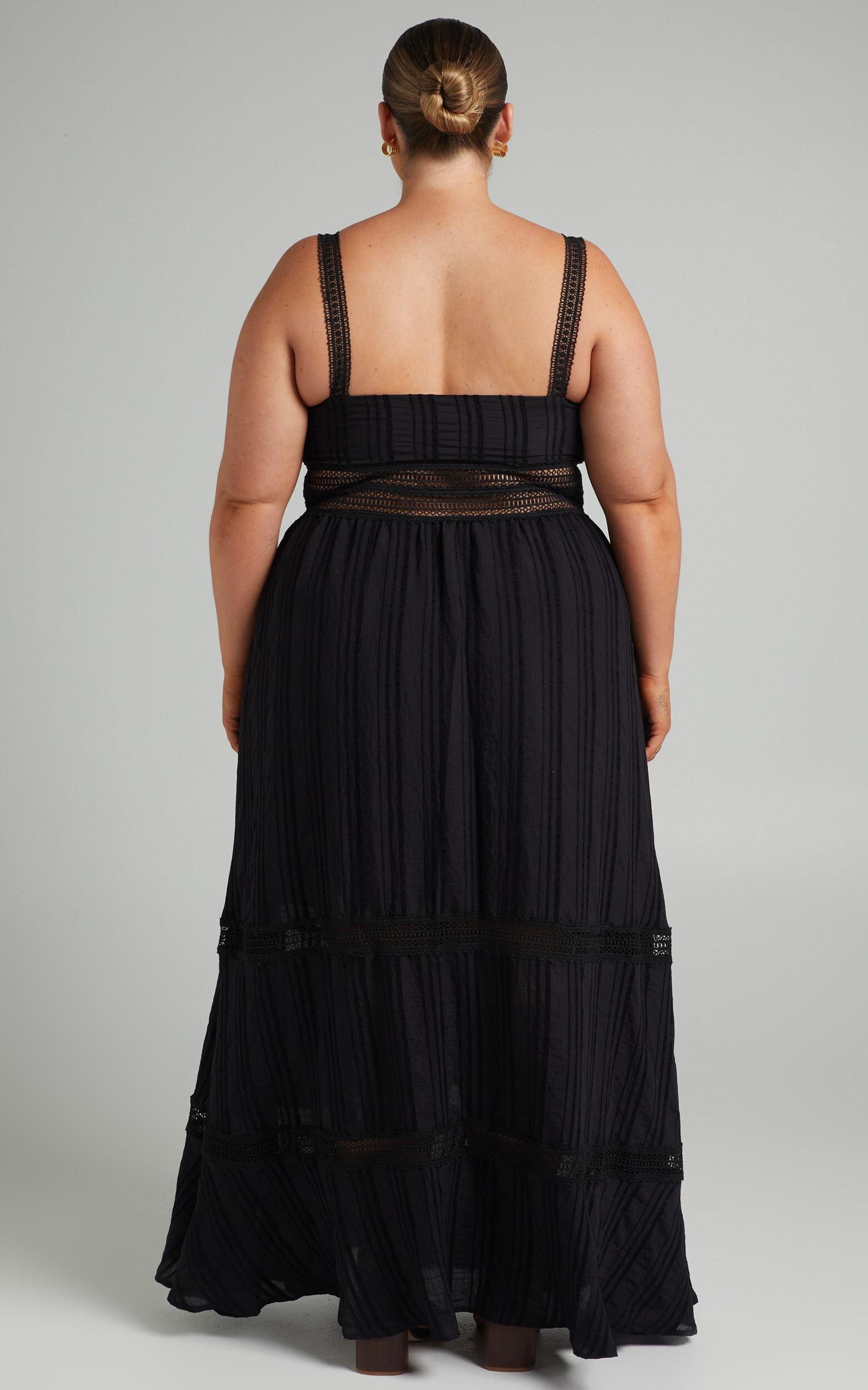 Angelique Maxi Dress - Lace Trim Dress in Black