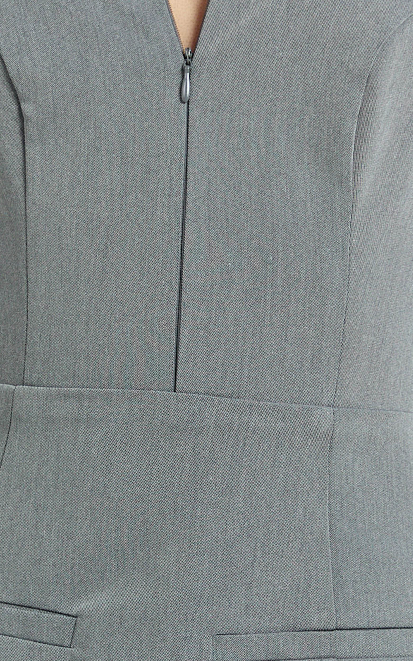 Latisha Mini Dress - Halter Collared Fitted Dress in Grey