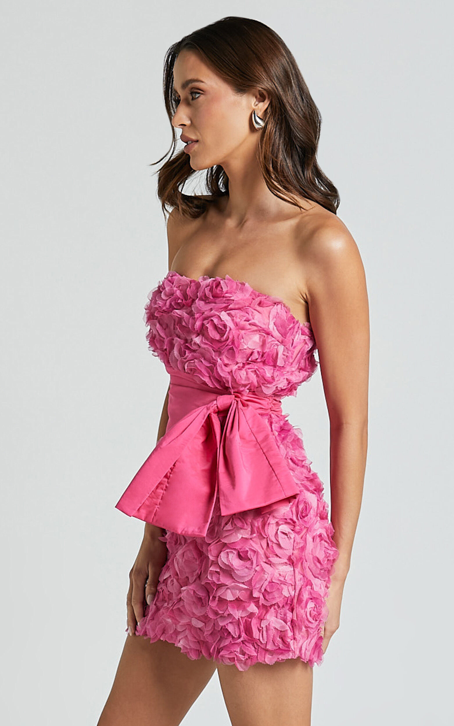 Ayesha Mini Dress - Strapless with Ribbon Detail Dress in Pink