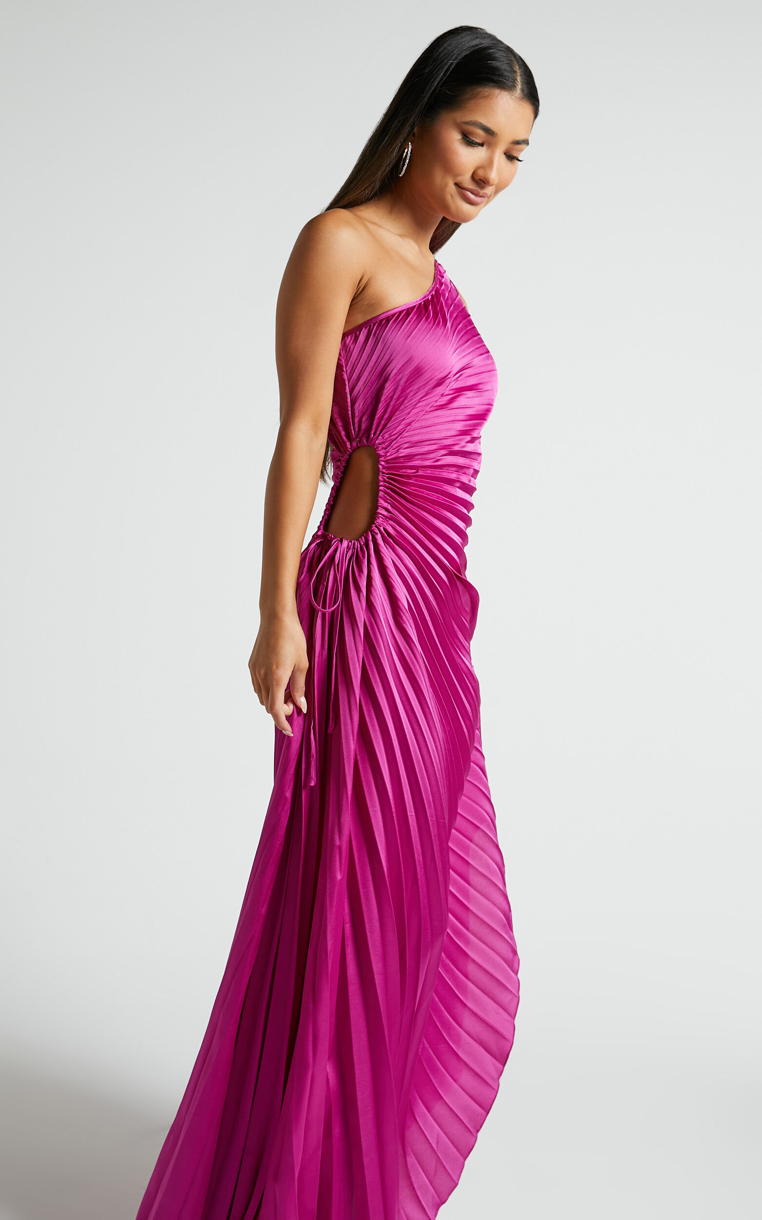 Kitsune Maxi Dress - One Shoulder Cut Out Dress in Pink