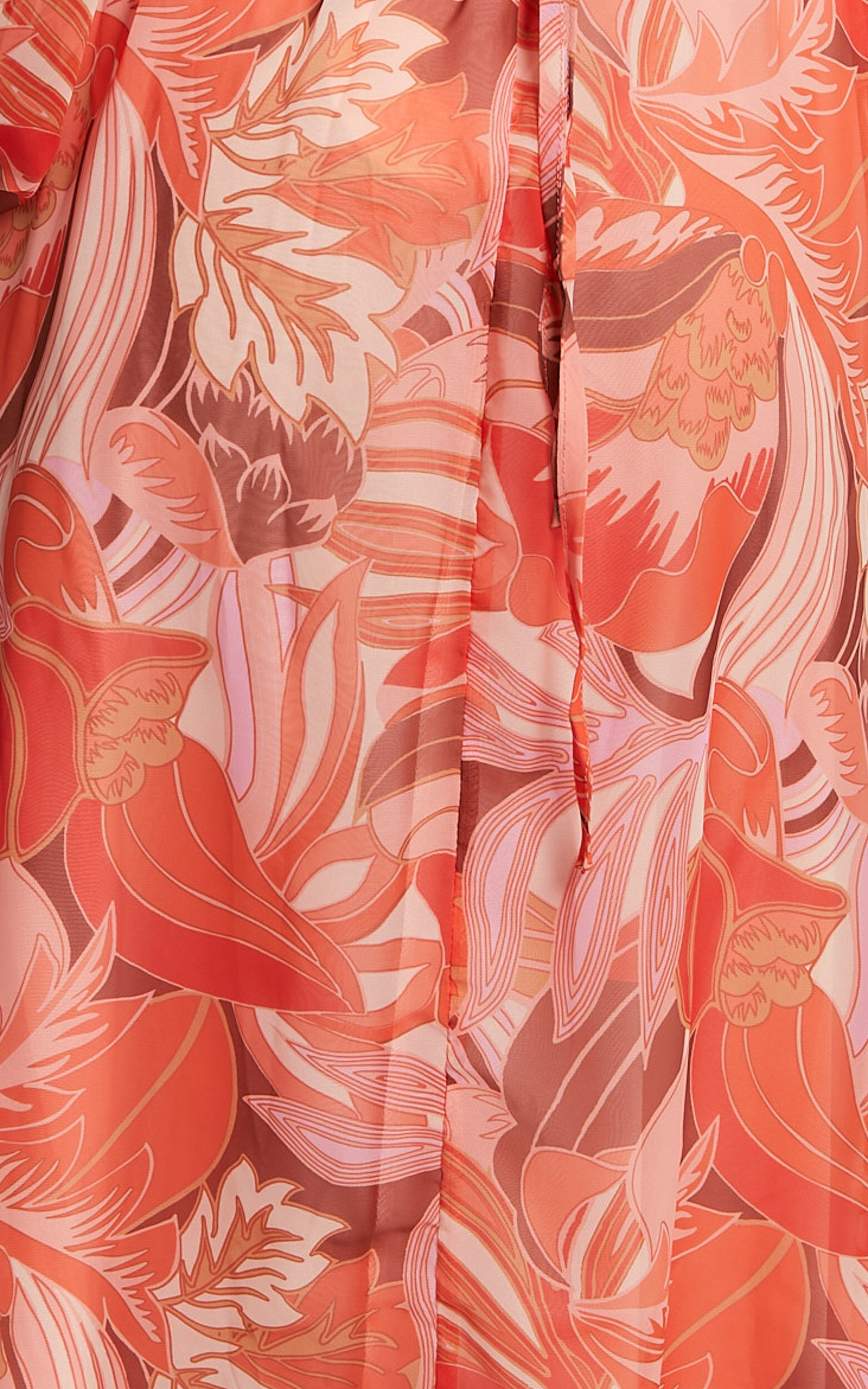 Deborah Midi Dress - Ballon Sleeve V Neck Side Cut Out Dress in Orange Floral