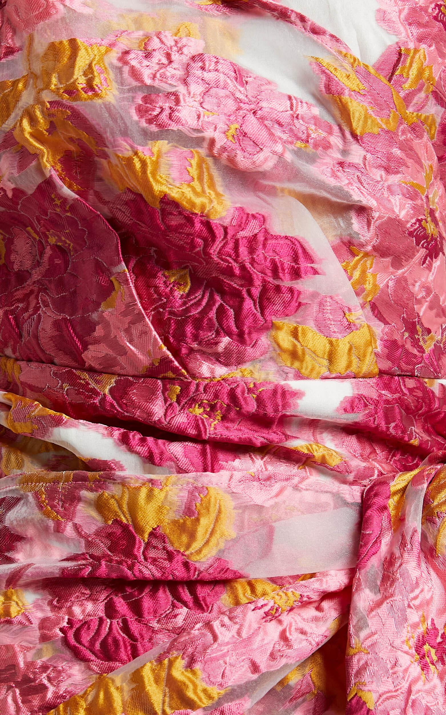 Brailey Mini Dress - One Shoulder Puff Sleeve Dress in Pink Jacquard