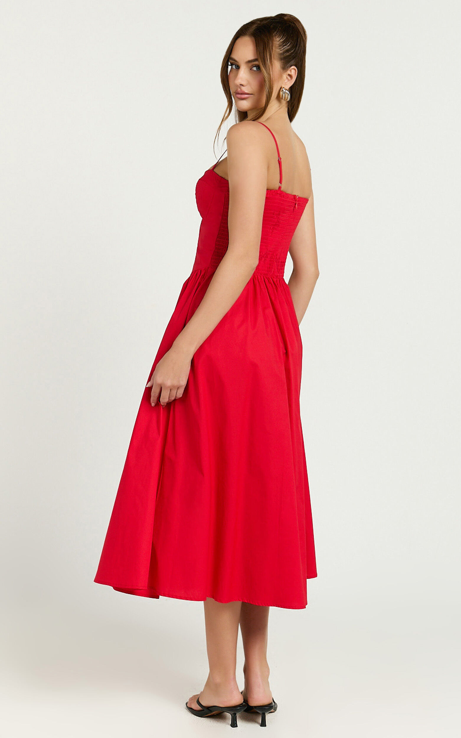 Mhissa Midi Dress - Sweetheart Neck  Fit & Flare Dress in Red