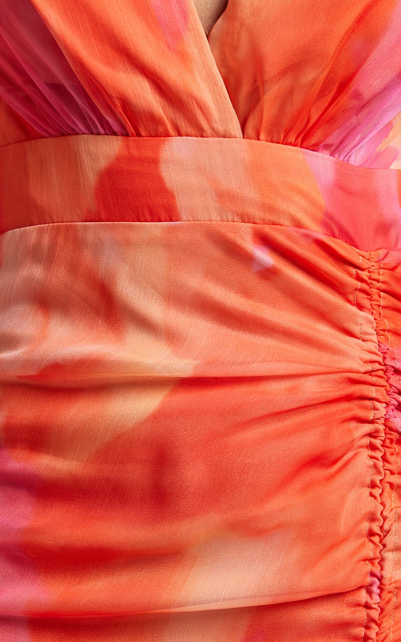 Annie Midi Dress - Wrap Front Ruffle Detail Dress in Orange Floral