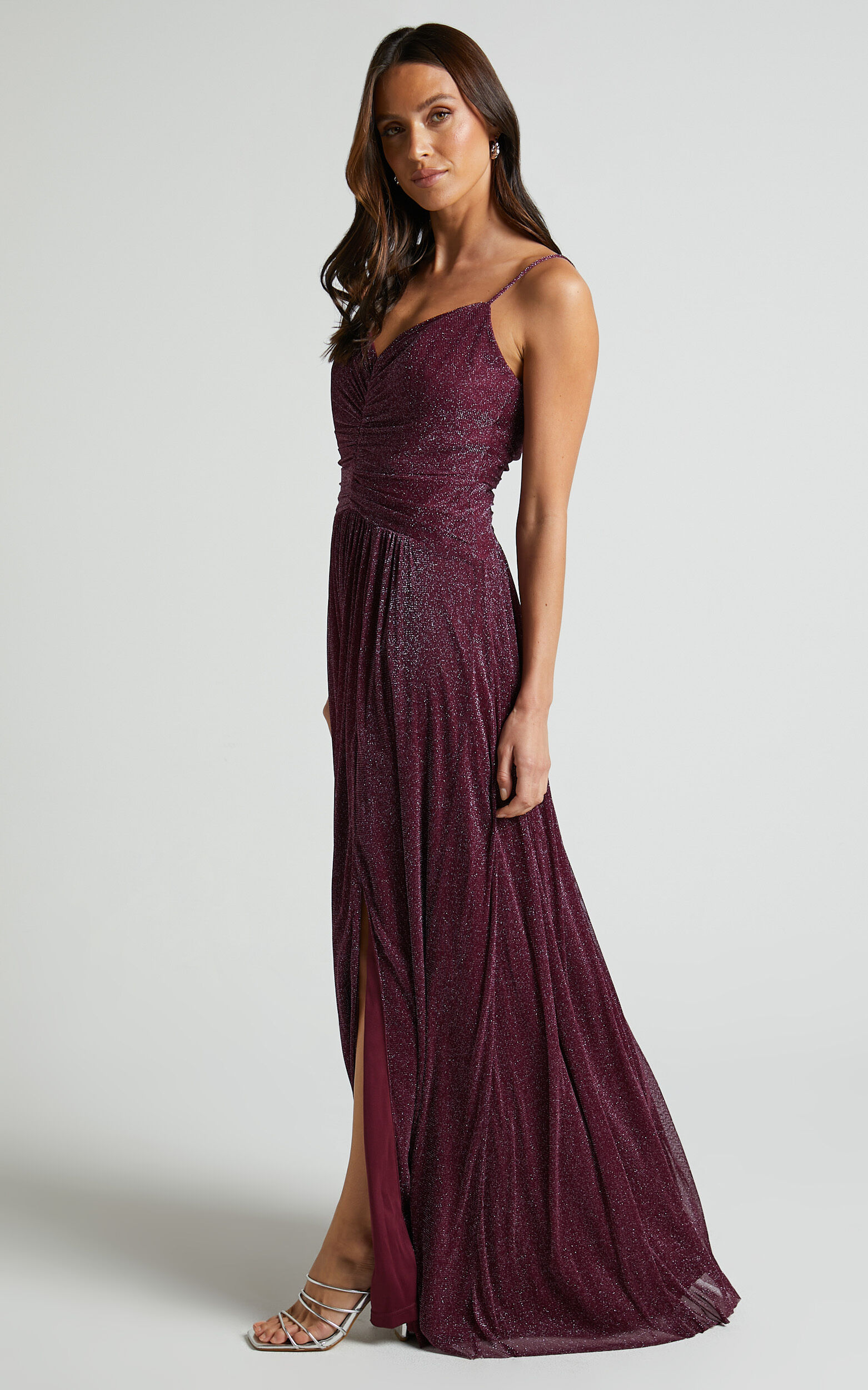 Vivienne Maxi Dress - Sweetheart Ruched Bodice in Burgundy
