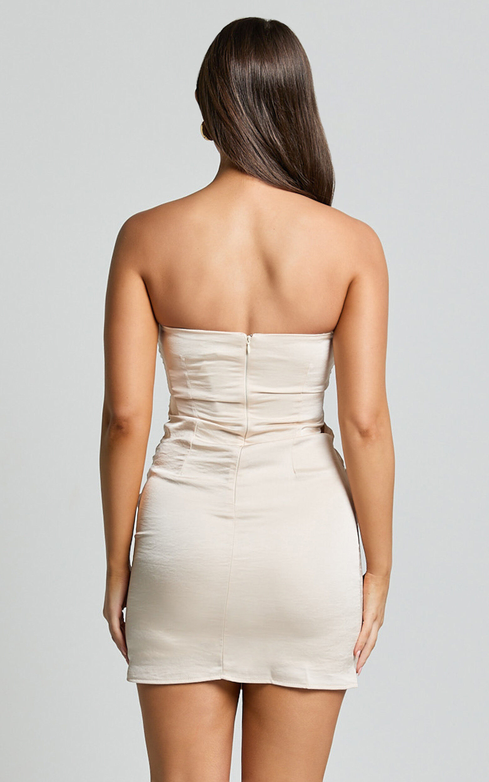 Lora Mini Dress - Strapless Ruched Bust Dress in Oyster