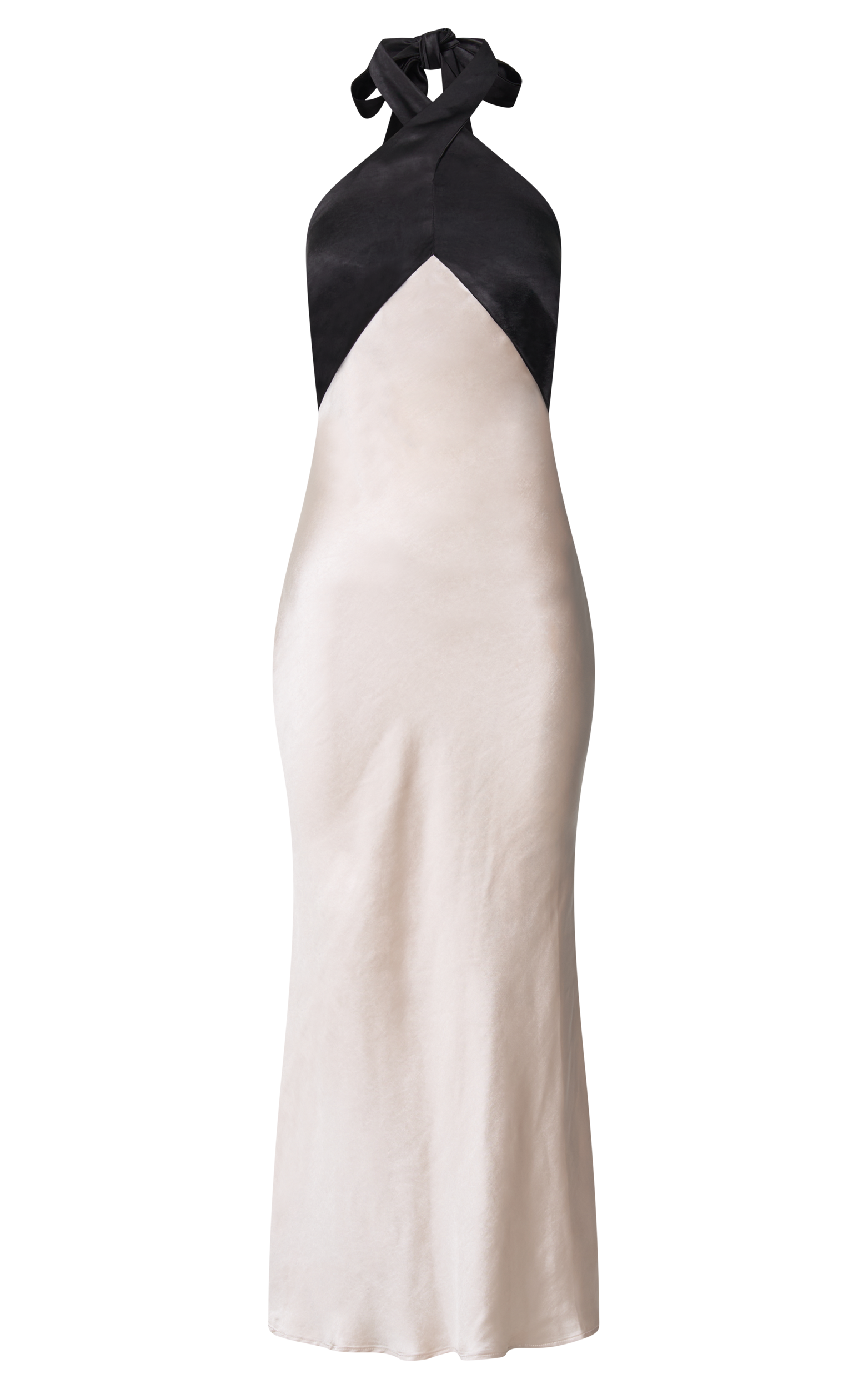 Trixie Midi Dress - Halter Neck Contrast Satin Slip Dress in Ivory