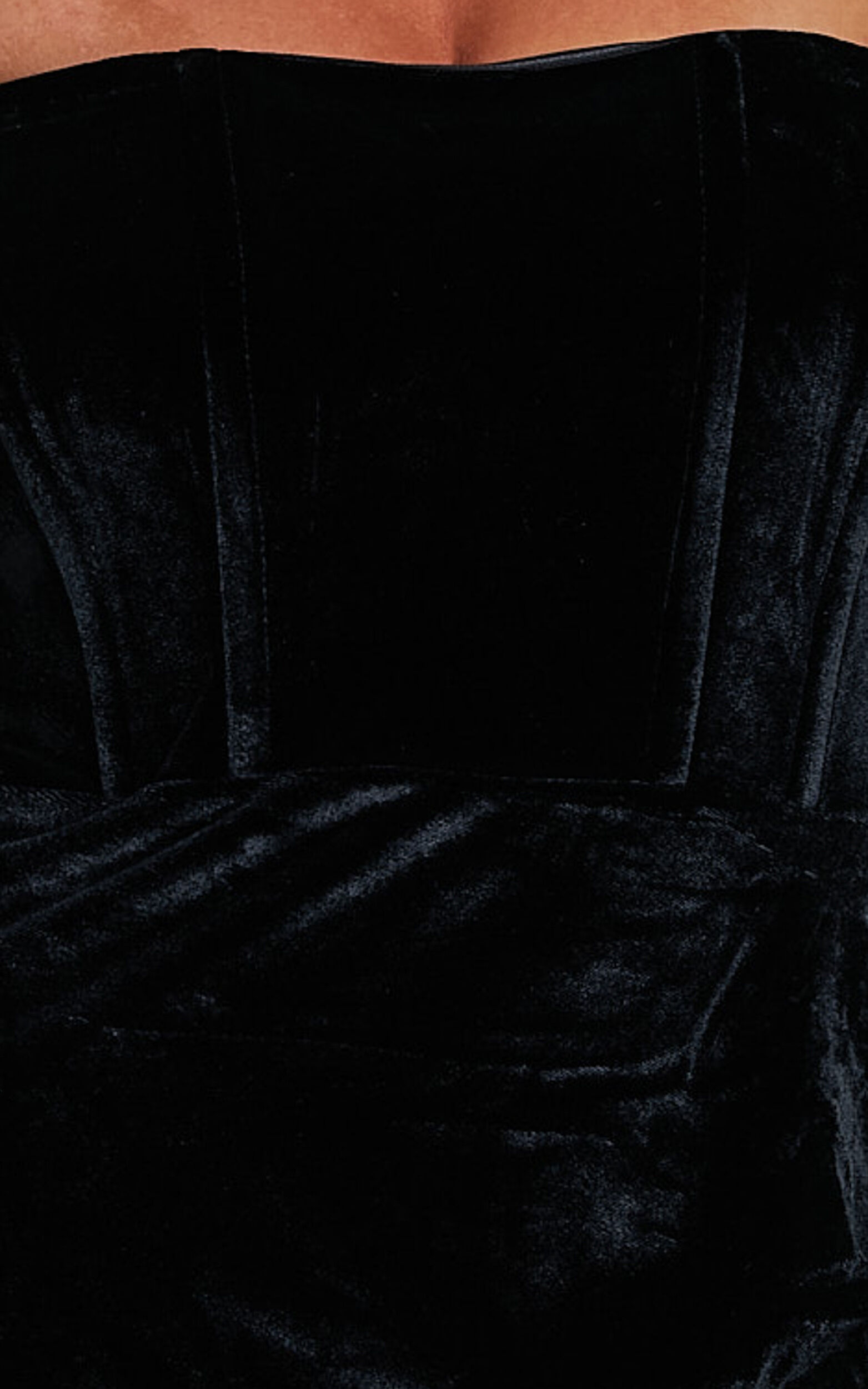 Larose Mini Dress - Strapless Draped Velvet Bodycon Dress in Black