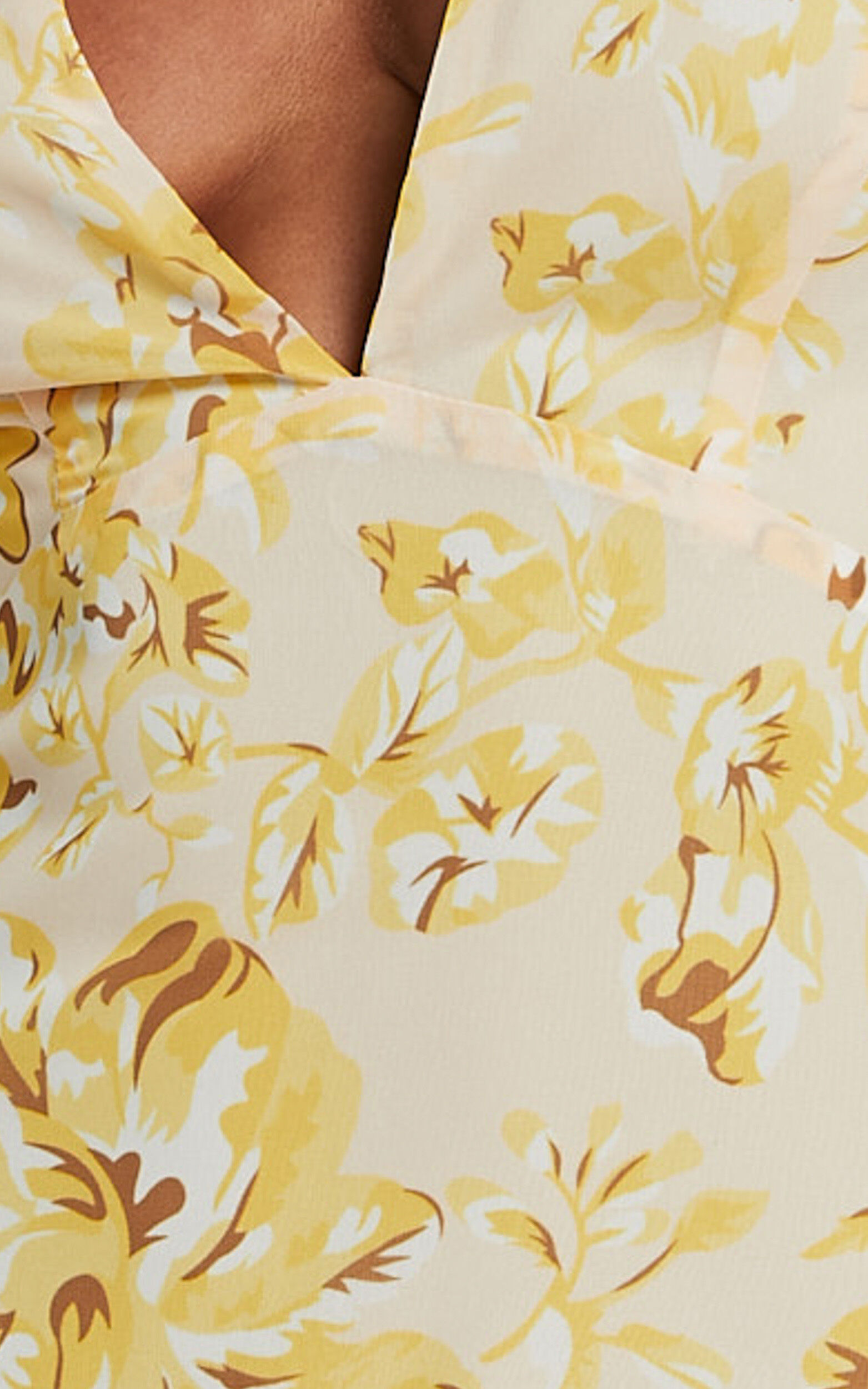 Beryl Midi Dress - Deep V Neck Sleeveless Layered Dress in Yellow Floral