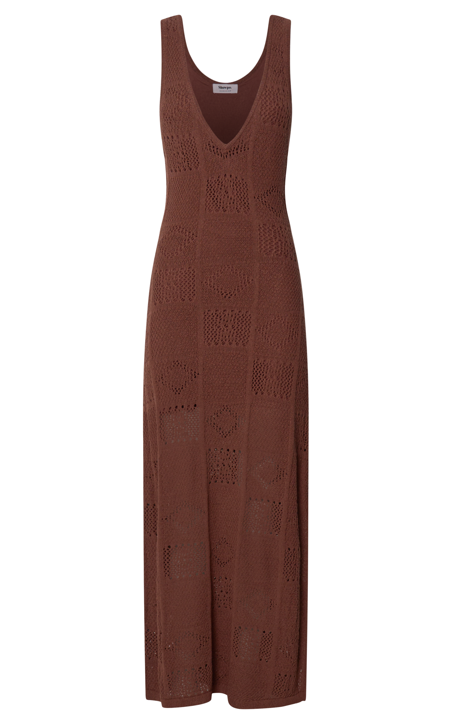 Taylor Midi Dress - Crochet Knit Scoop Neck Dress in Chocolate