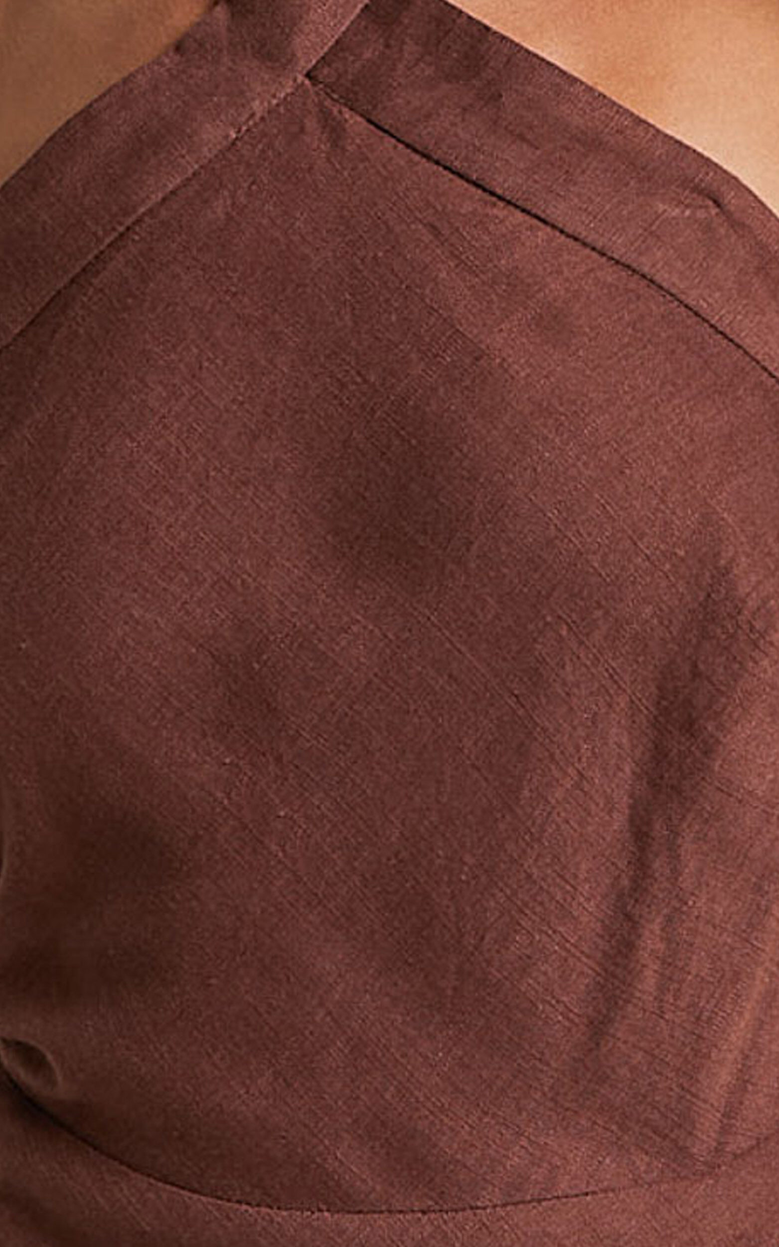 Maelynn Midi Dress - Linen Twist Halter Neck Low Back Slip Dress in Chocolate