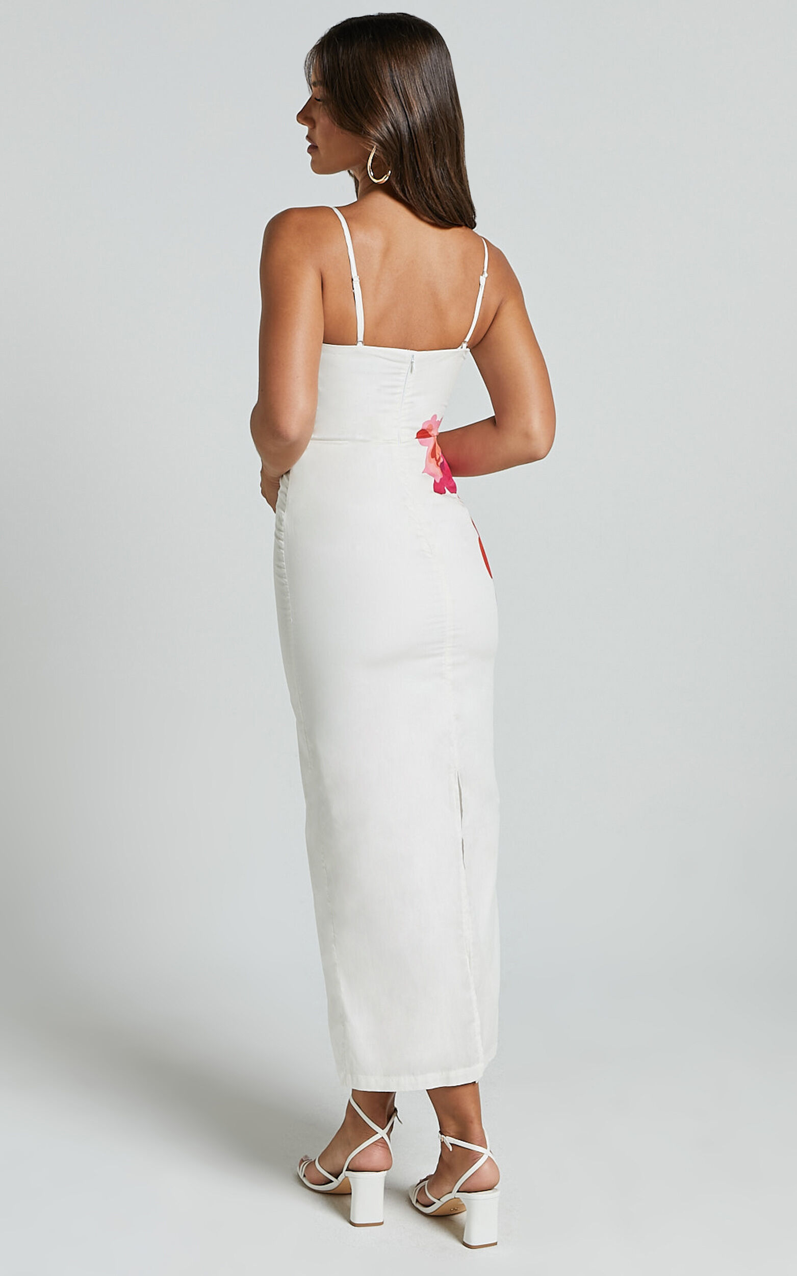 Kimber Midi Dress - With Detachable Shoulder Straps Dress in Pink and Red Print