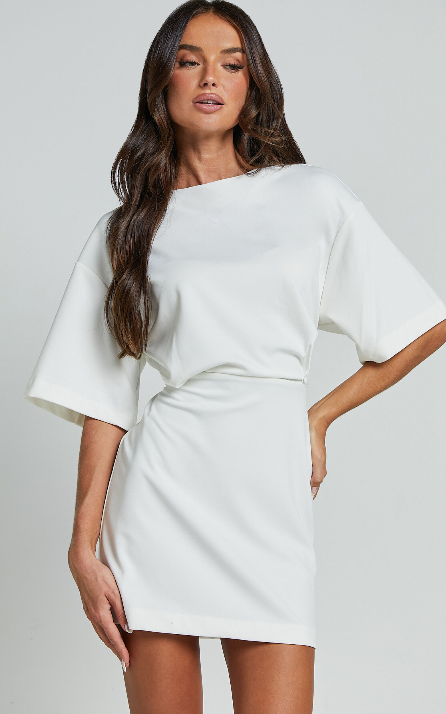 Karyna Mini Dress - Short Sleeve Boxy T-shirt Dress in White
