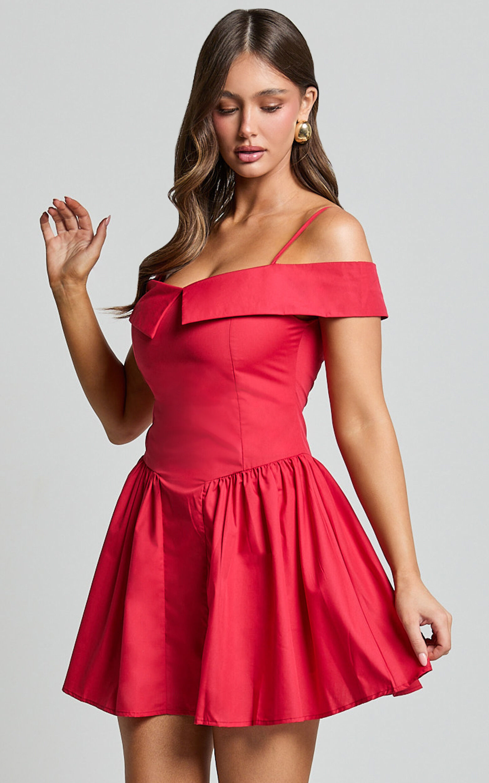 Bea Mini Dress - Off the Shoulder Fit and Flare Dress in Red