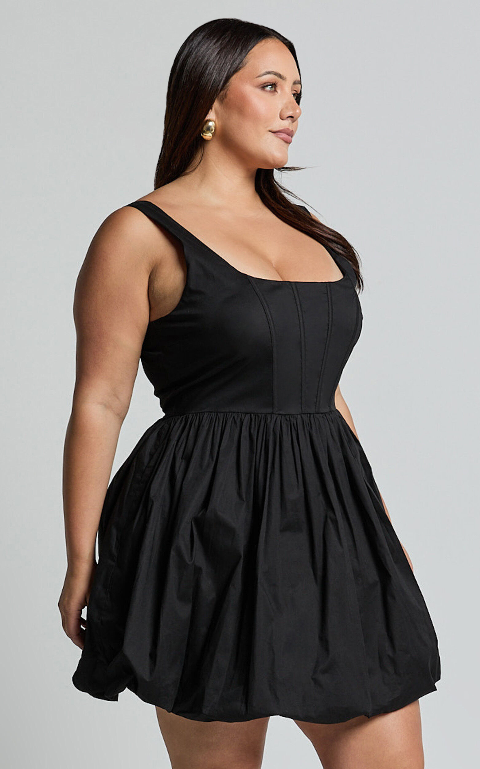 Brianda Mini Dress - Corset Bodice Bubble Hem Dress in Black