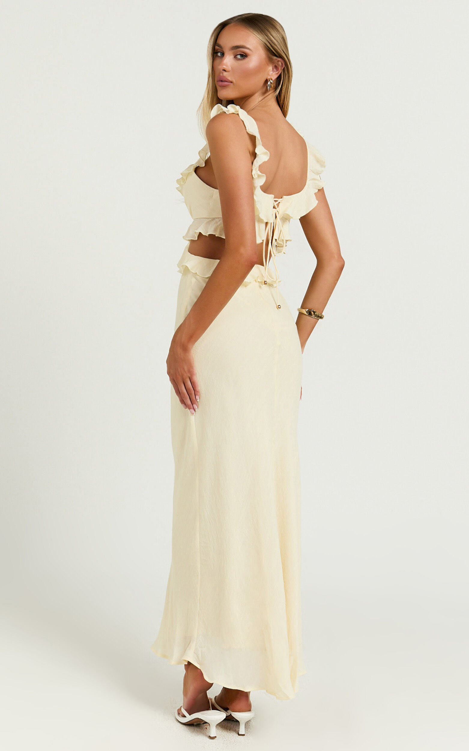 Dahlia Midi Dress - Ruffle Details Slip Dress in Lemon