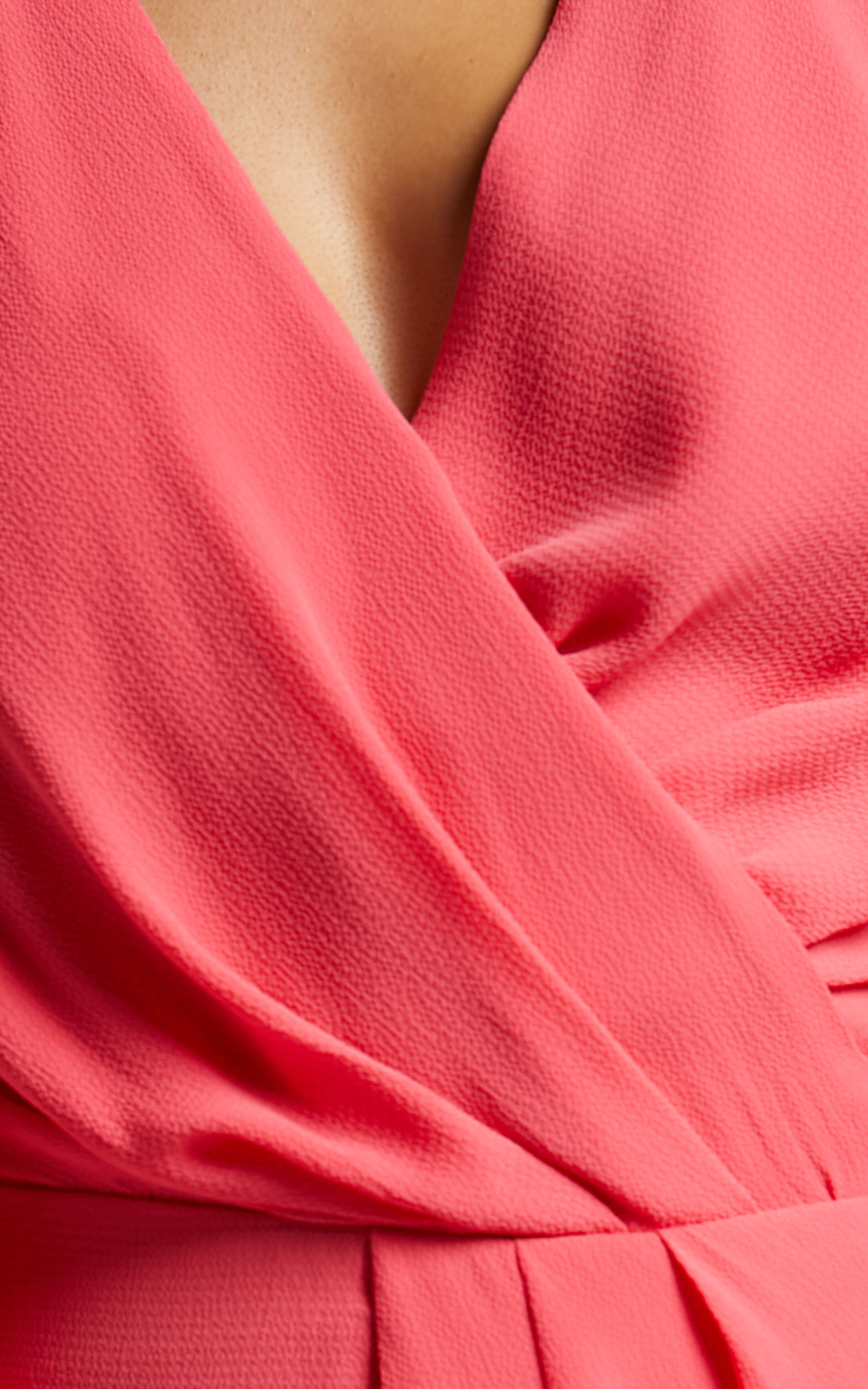 Meagan Midi Dress - V Neck Flutter Sleeve Pleated Detail Wrap in Pink