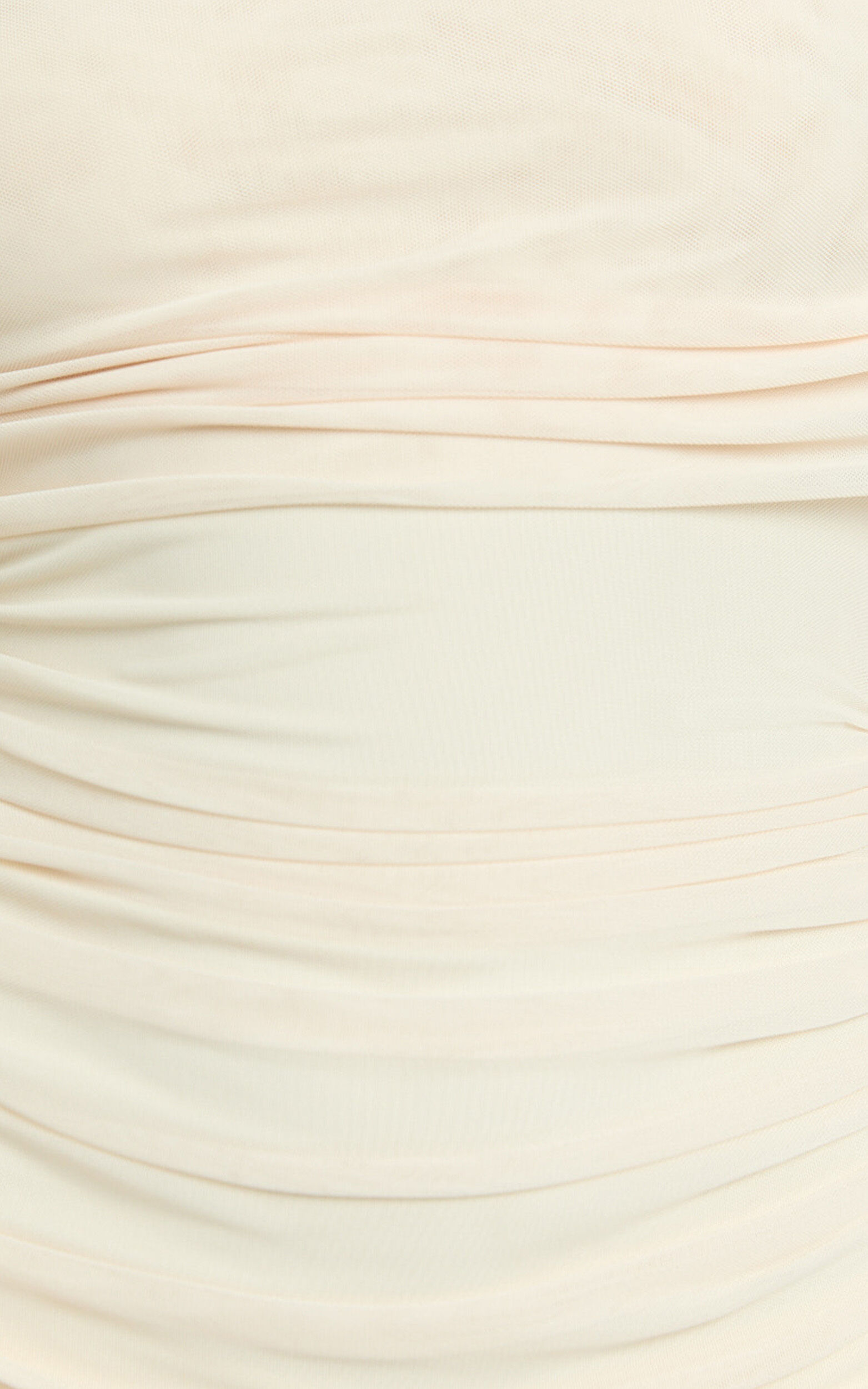 Clyde Mini Dress - Mesh Off Shoulder Ruched Bodycon Dress in Cream