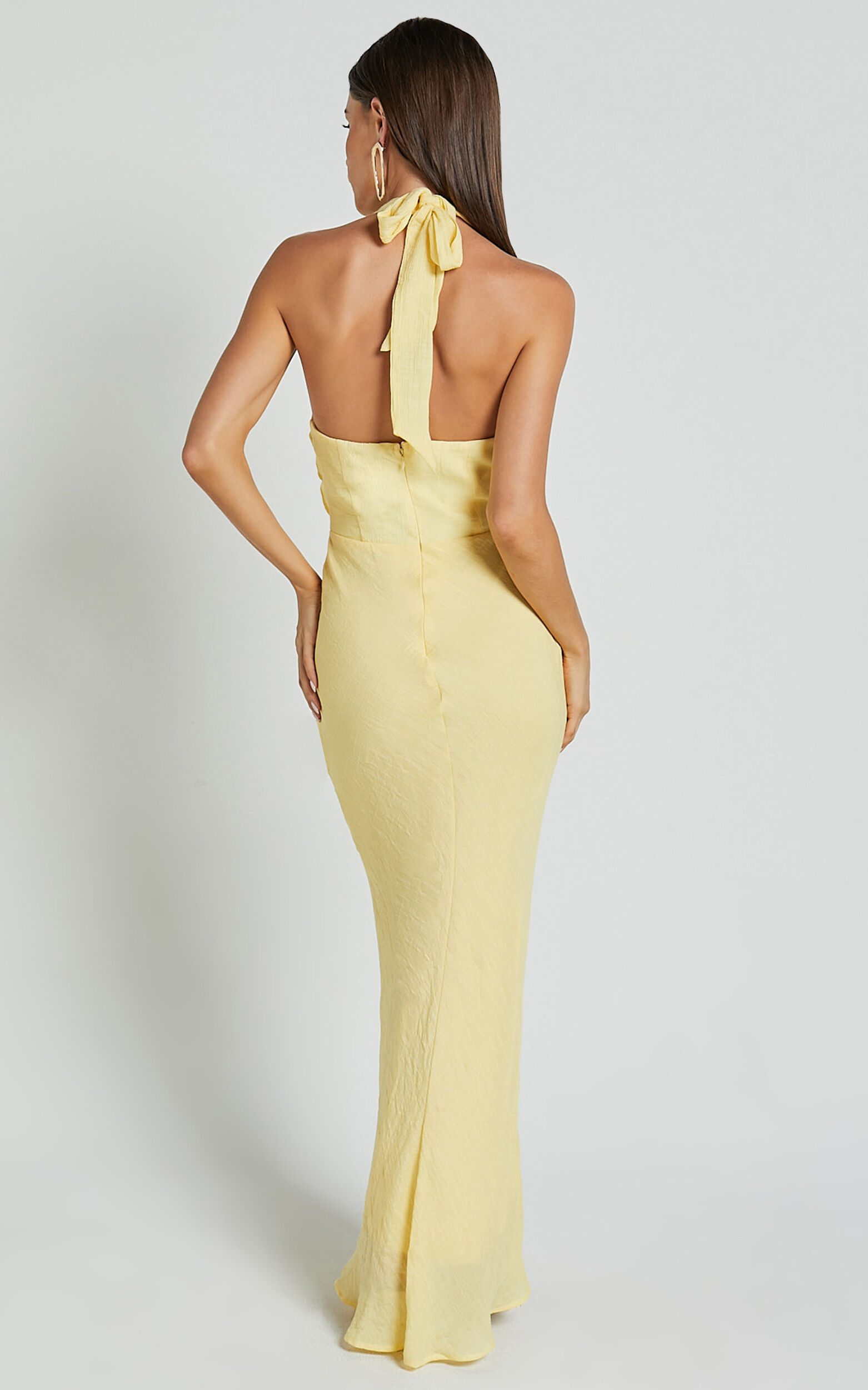 Asha Maxi Dress- High Neck Ruffle Detail Dress in Banana
