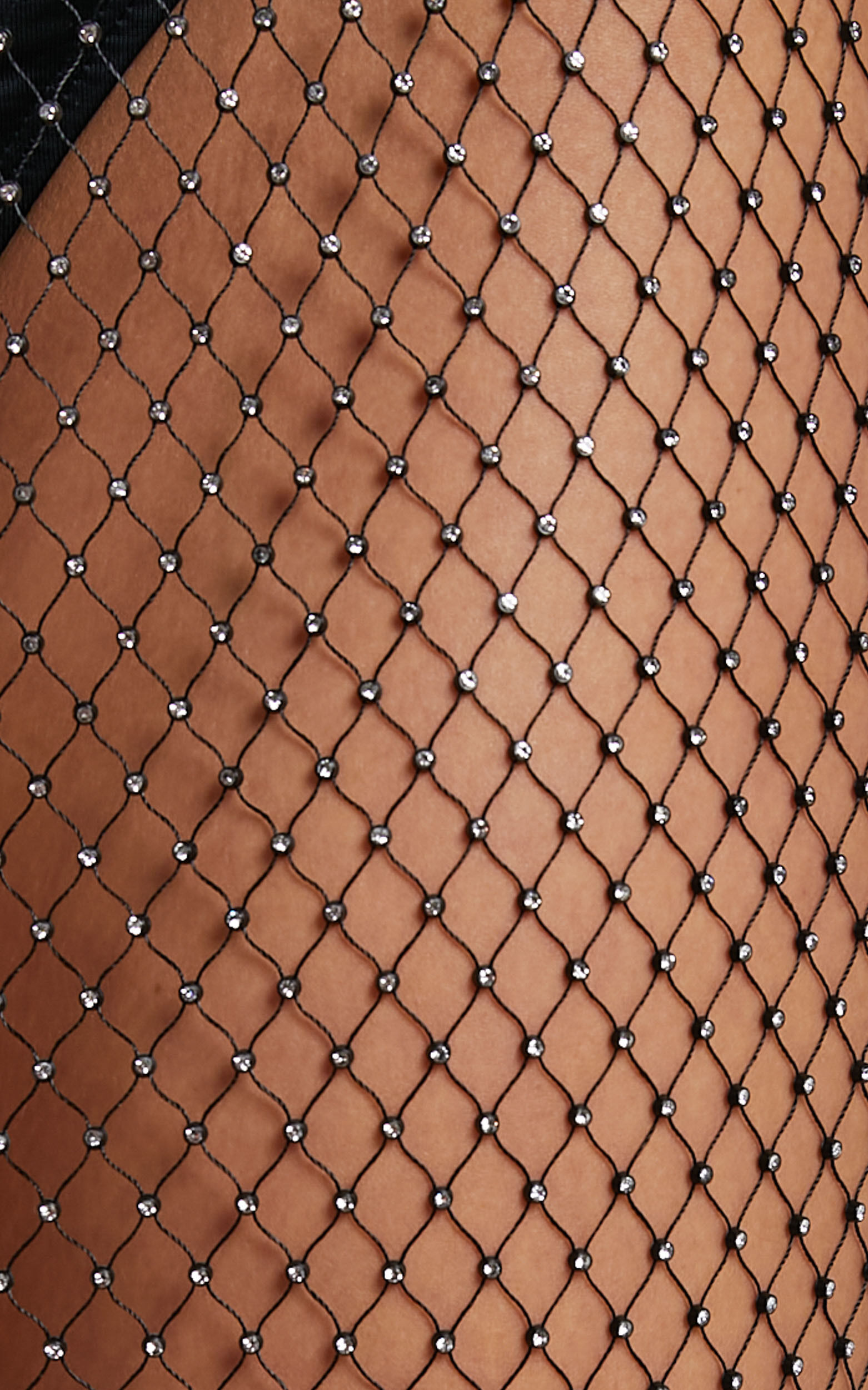 Hanica Midi Dress - Diamante Mesh Long Sleeve Dress in Black