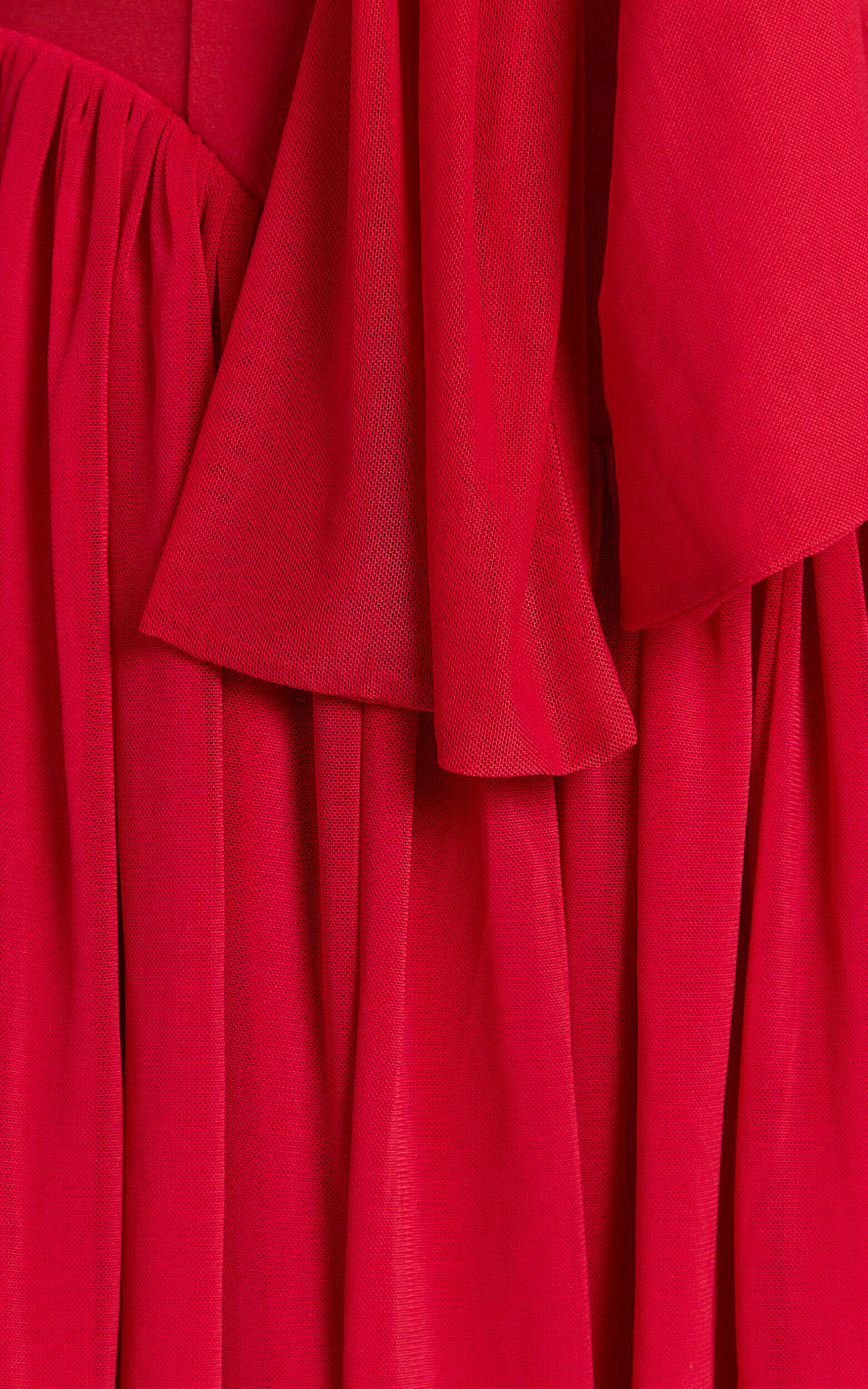 Bennett Mini Dress - Off Shoulder Long Sleeve V Waist Dress in Red