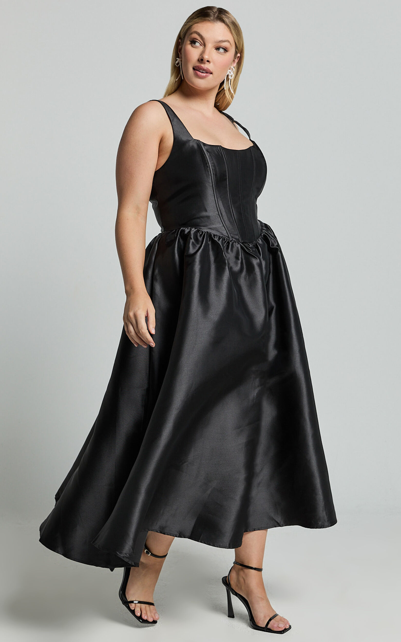 Courtney Midi Dress - Corset Panel Low Back Dress in Black