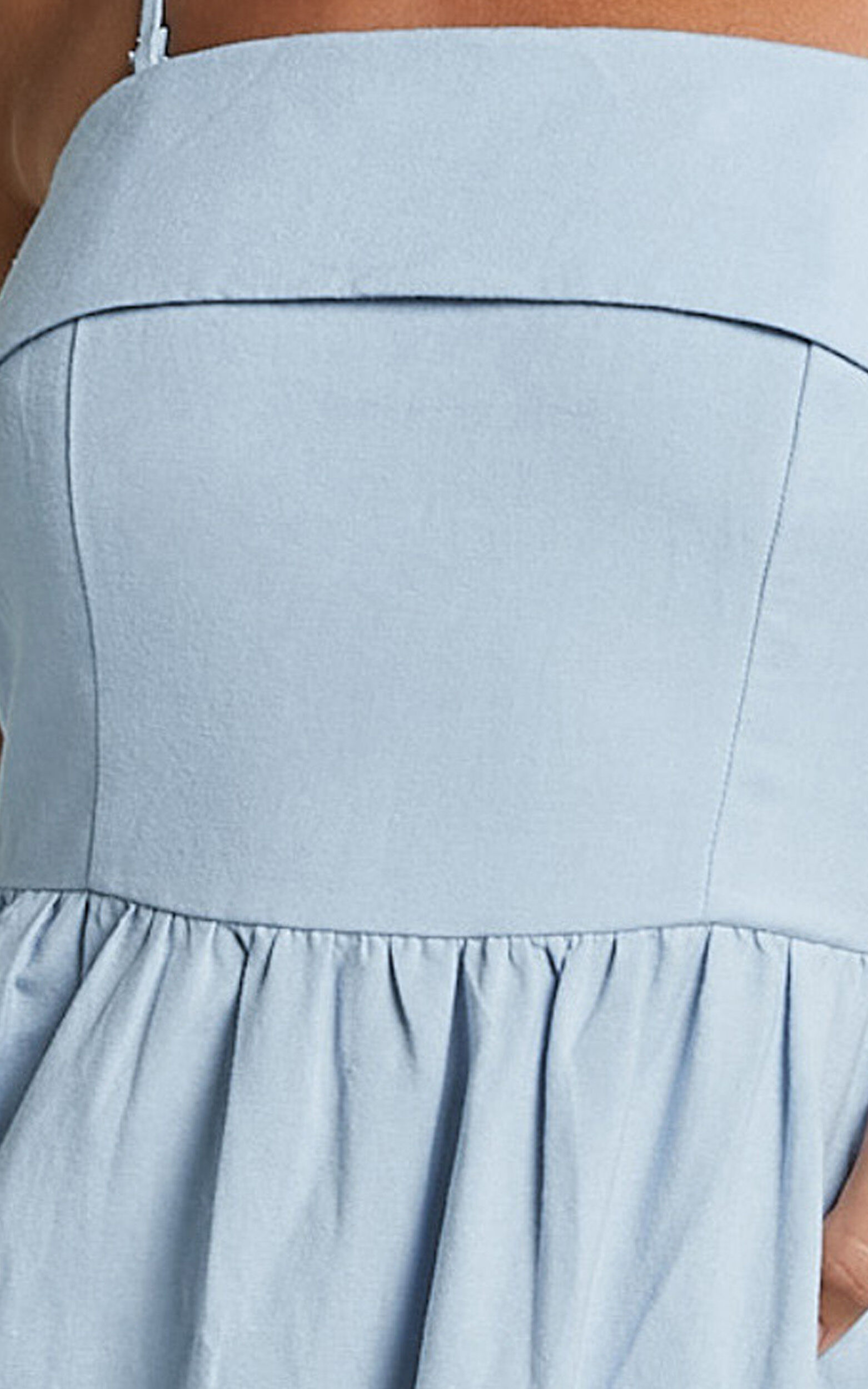 Carlyn Midi Dress - Linen Detachable Straps in Blue