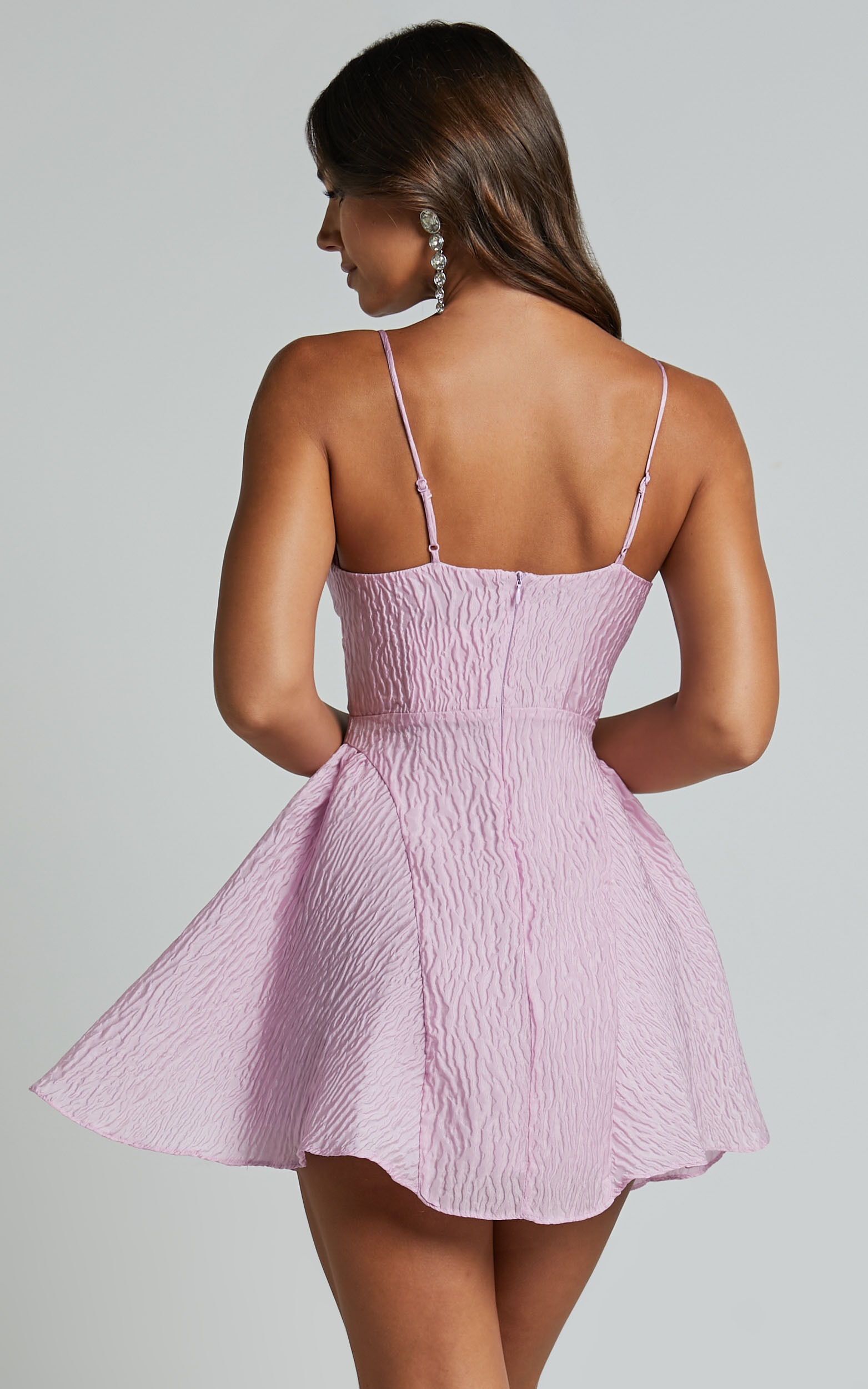 Brandi Mini Dress - Bust Cup Full Hem Textured Jacquard Mini Dress in Light Pink