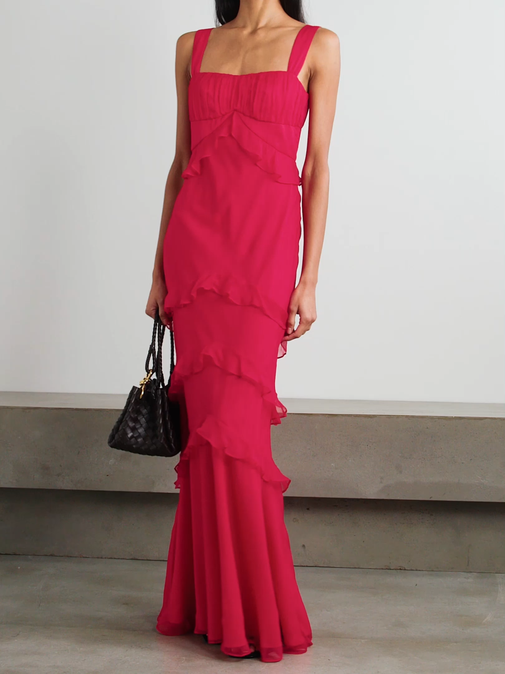 Chandra ruffled plissé silk-georgette maxi dress