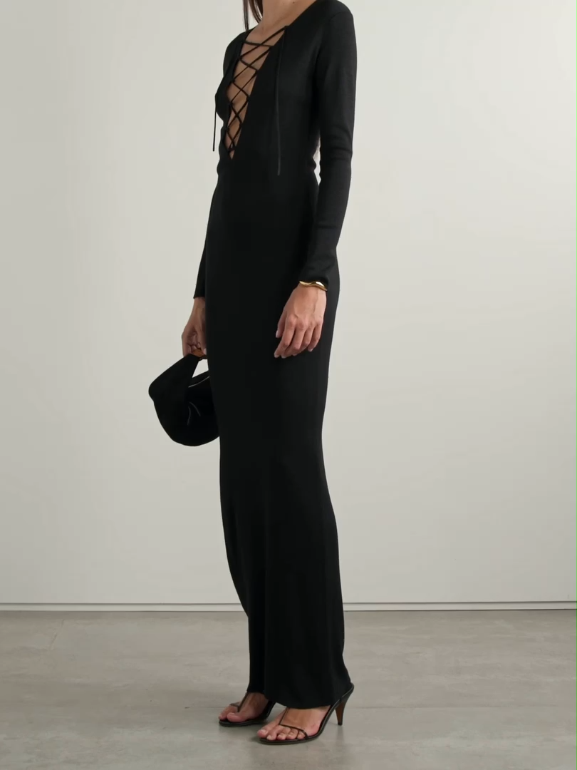 Bowie lace-up silk-jersey maxi dress