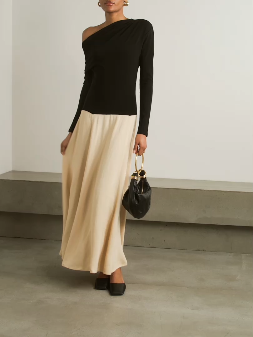 Dasha Duo asymmetric cutout stretch-knit and gauze maxi dress