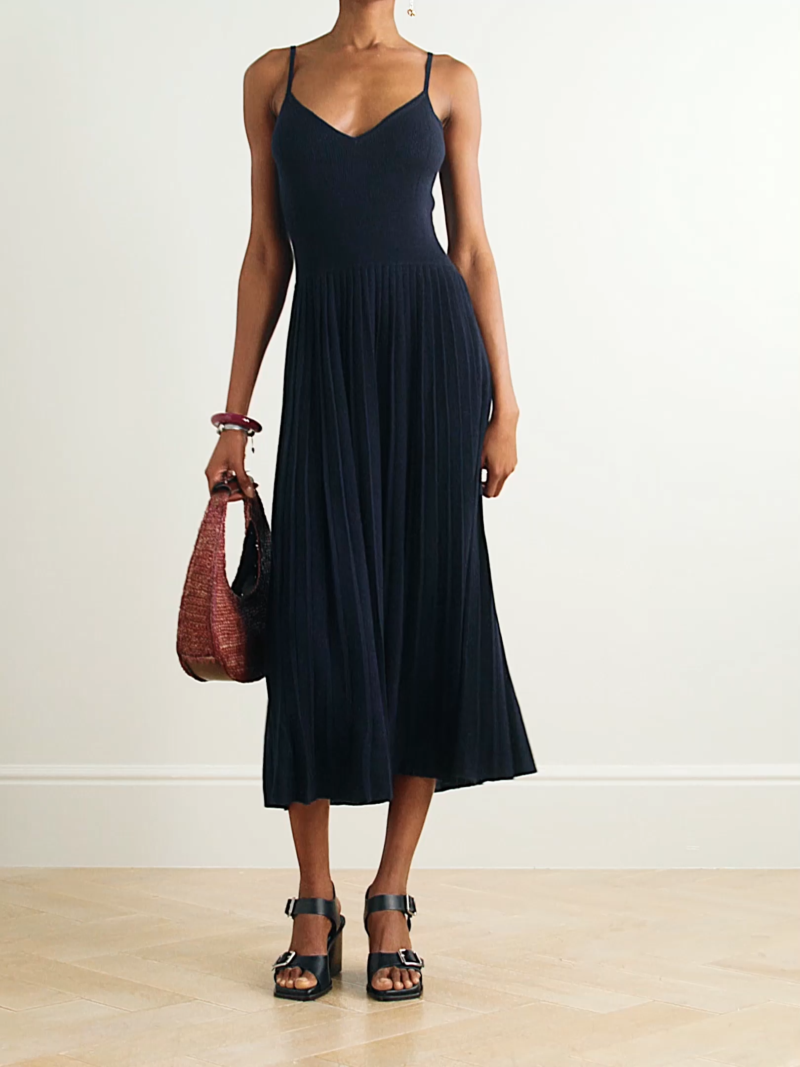 Ribbed silk and organic cashmere-blend midi dress