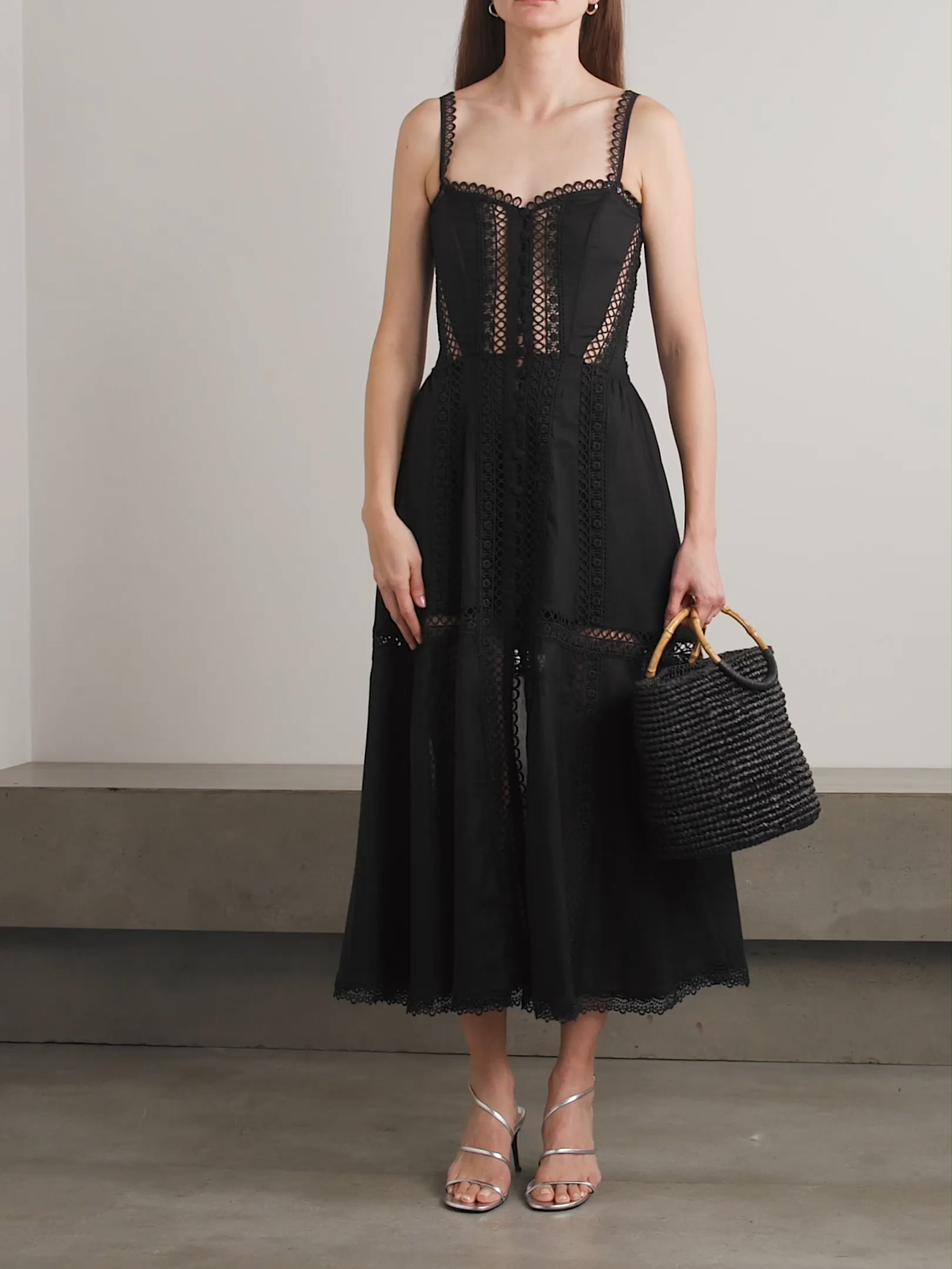 Dafelle scalloped guipure lace-trimmed cotton-blend voile midi dress