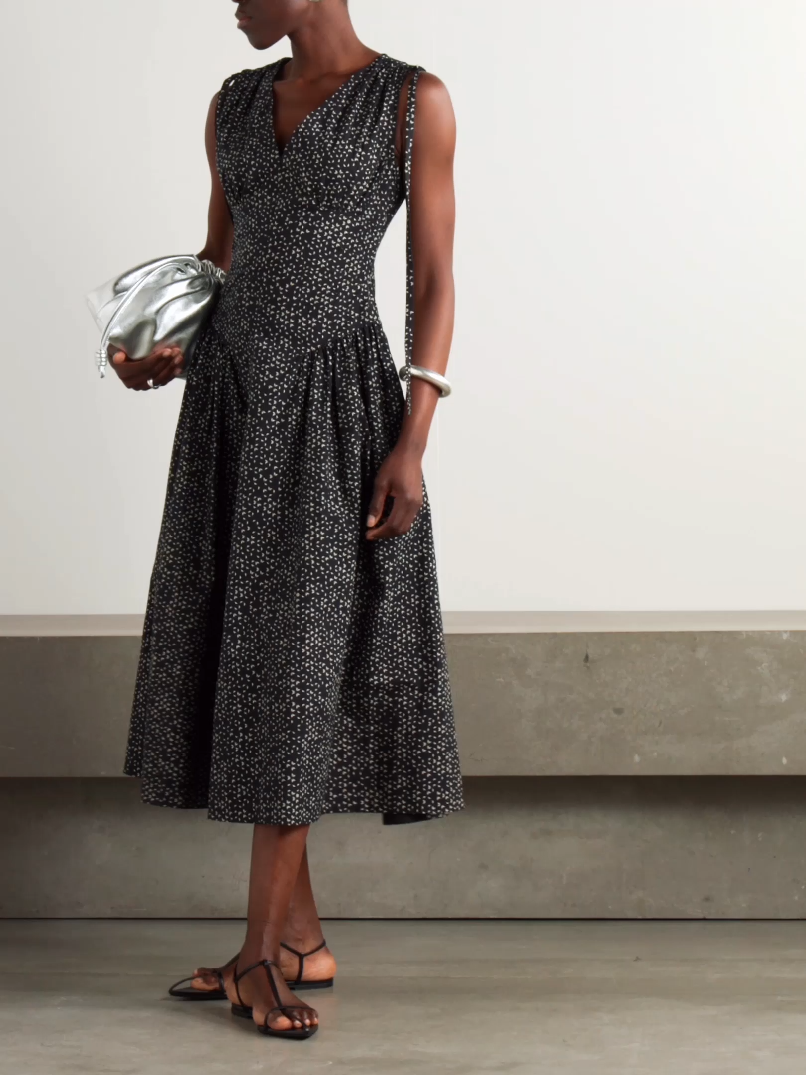 Clayton pleated printed cotton-poplin midi dress